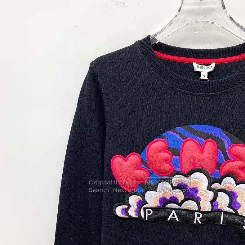 Kenzo Kenzo Black Logo Embroidered Round Neck Long Sleeve Sweate Size S / US 4 / IT 40 - 3 Thumbnail