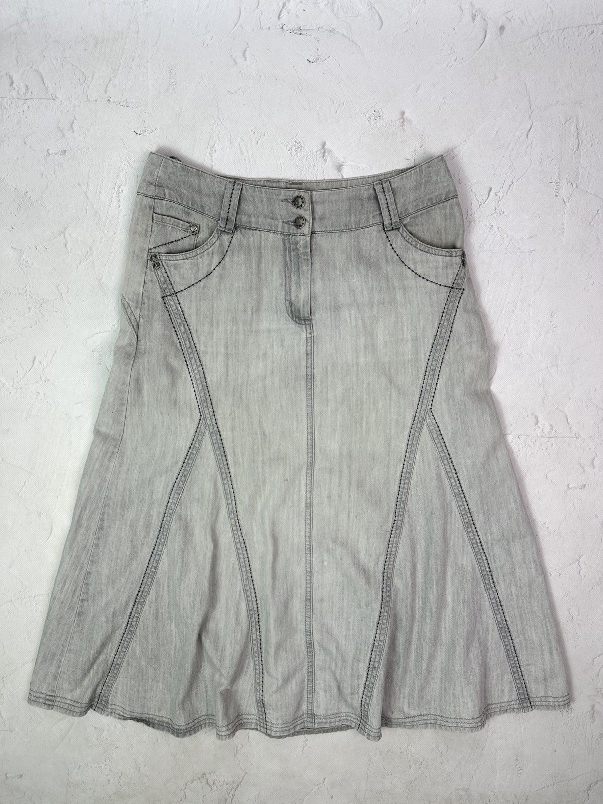 Beauty Beast × If Six Was Nine × Vintage Vintage Washed Grey Denim Flared Skirt Size 34" / US 12 / IT 48 - 1 Thumbnail