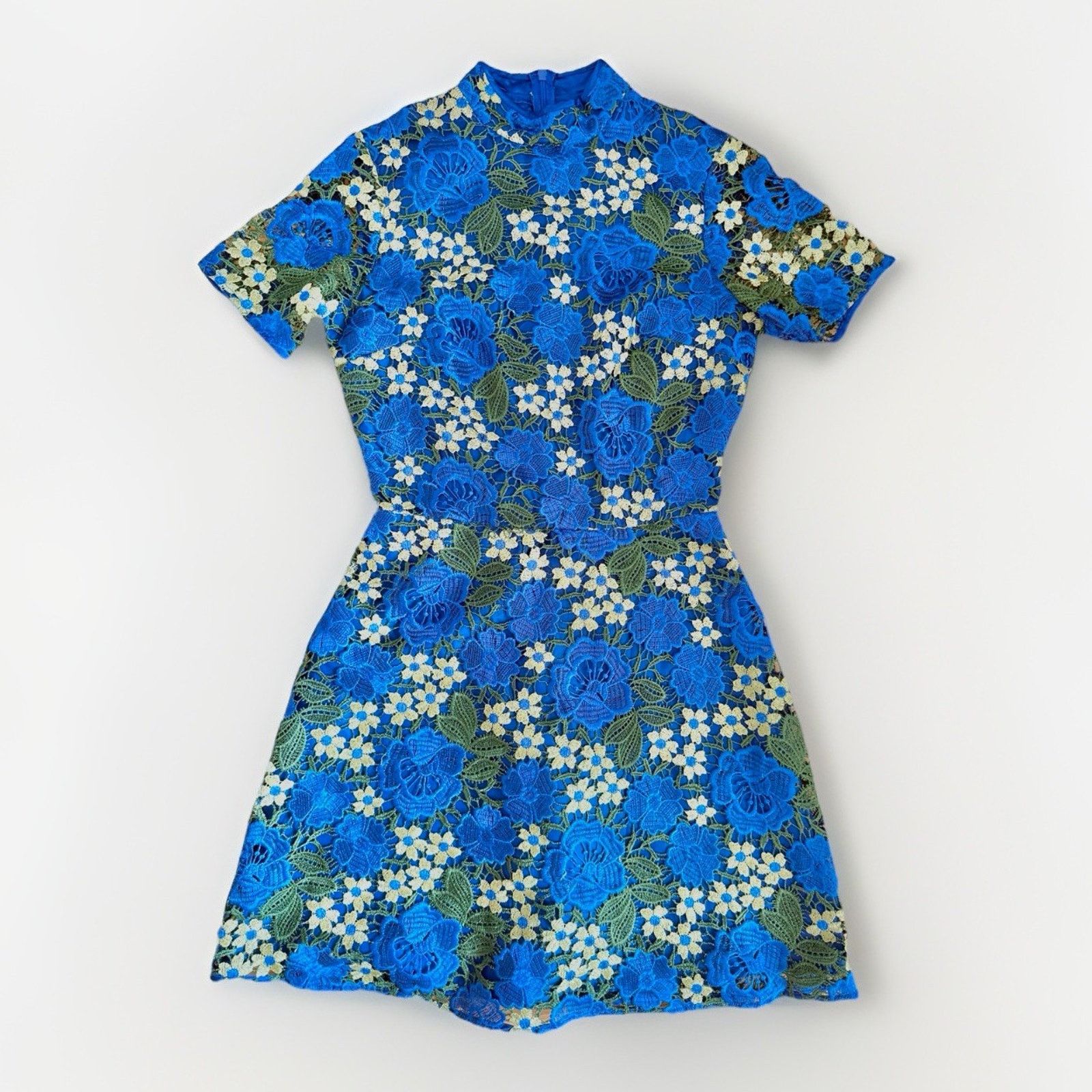 Asos ASOS Blue and Green Lace High Neck Mini Dress Women's Size 2 Size XS / US 0-2 / IT 36-38 - 1 Thumbnail