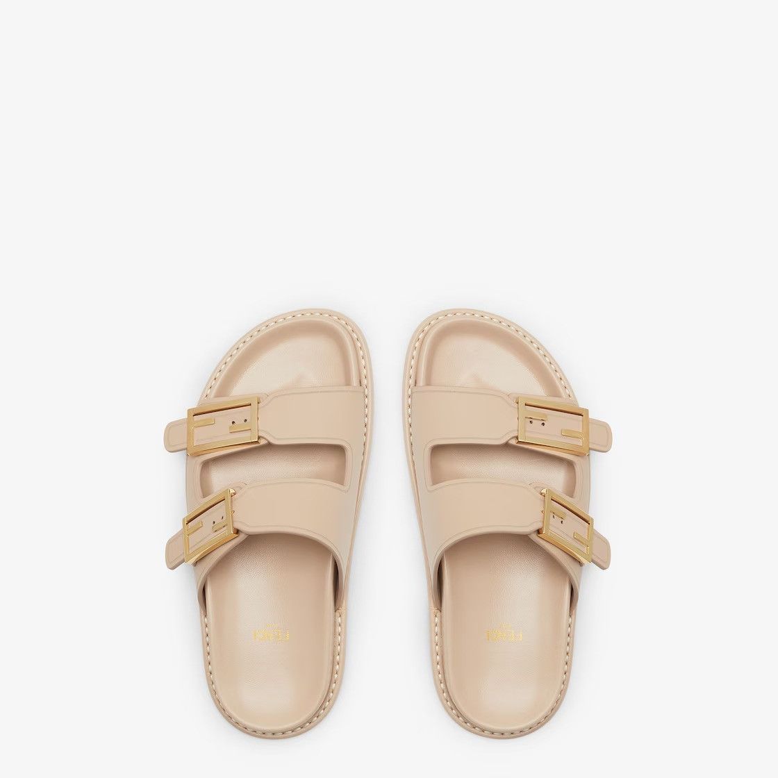 Fendi os11x0526 FF Leather Slides in Beige Size US 7 / IT 37 - 5 Thumbnail