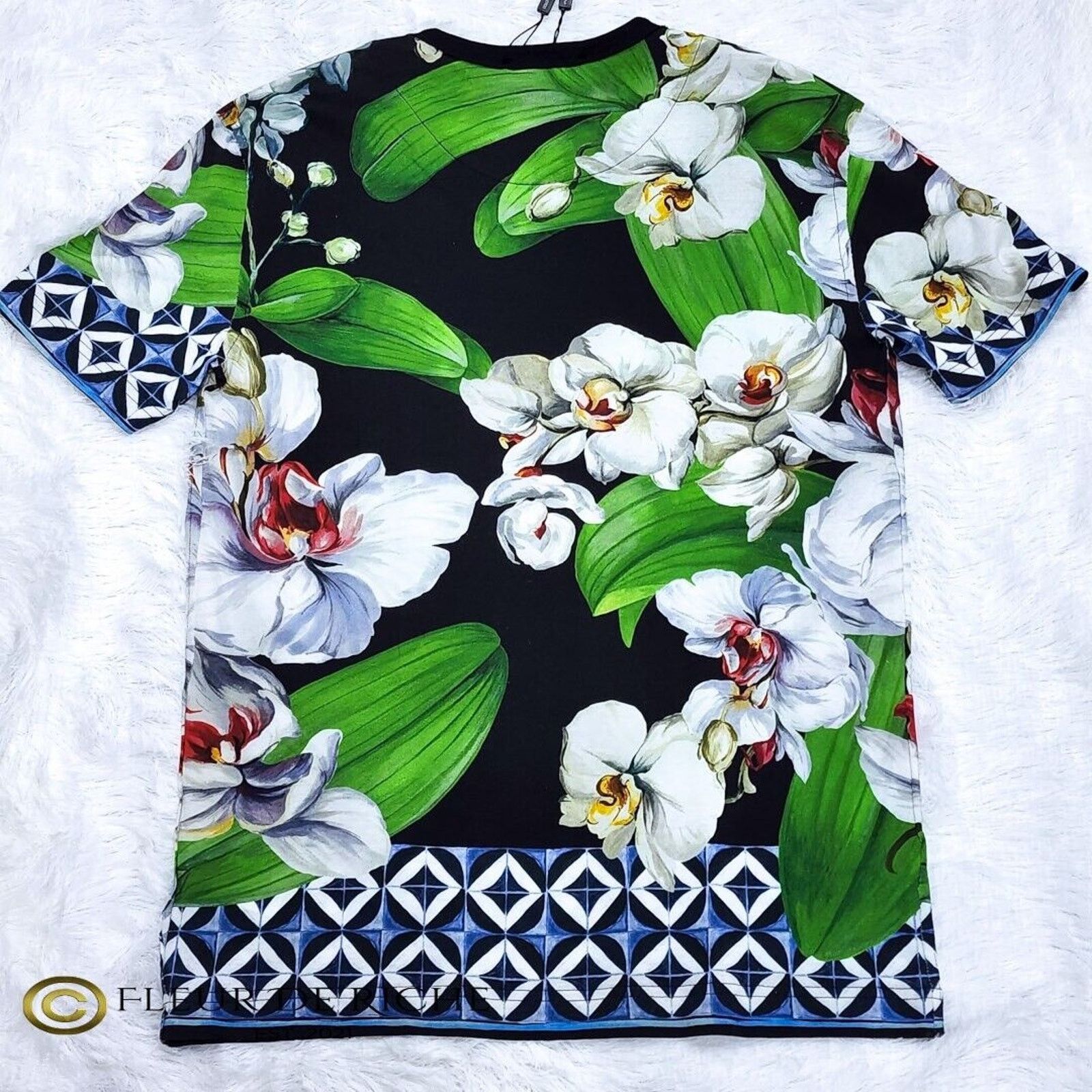 Dolce & Gabbana Dolce & Gabbana Elegant Orchid Print Crewneck T-shirt Black Size US M / EU 48-50 / 2 - 7 Thumbnail