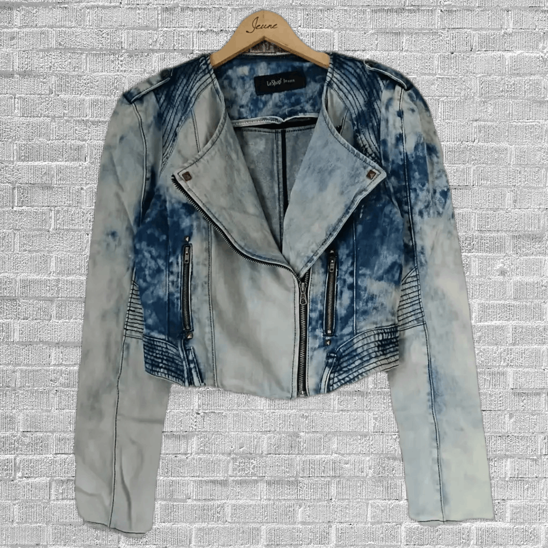 Japanese Brand Le shop crop top biker denim jacket Size L / US 10 / IT 46 - 7 Thumbnail