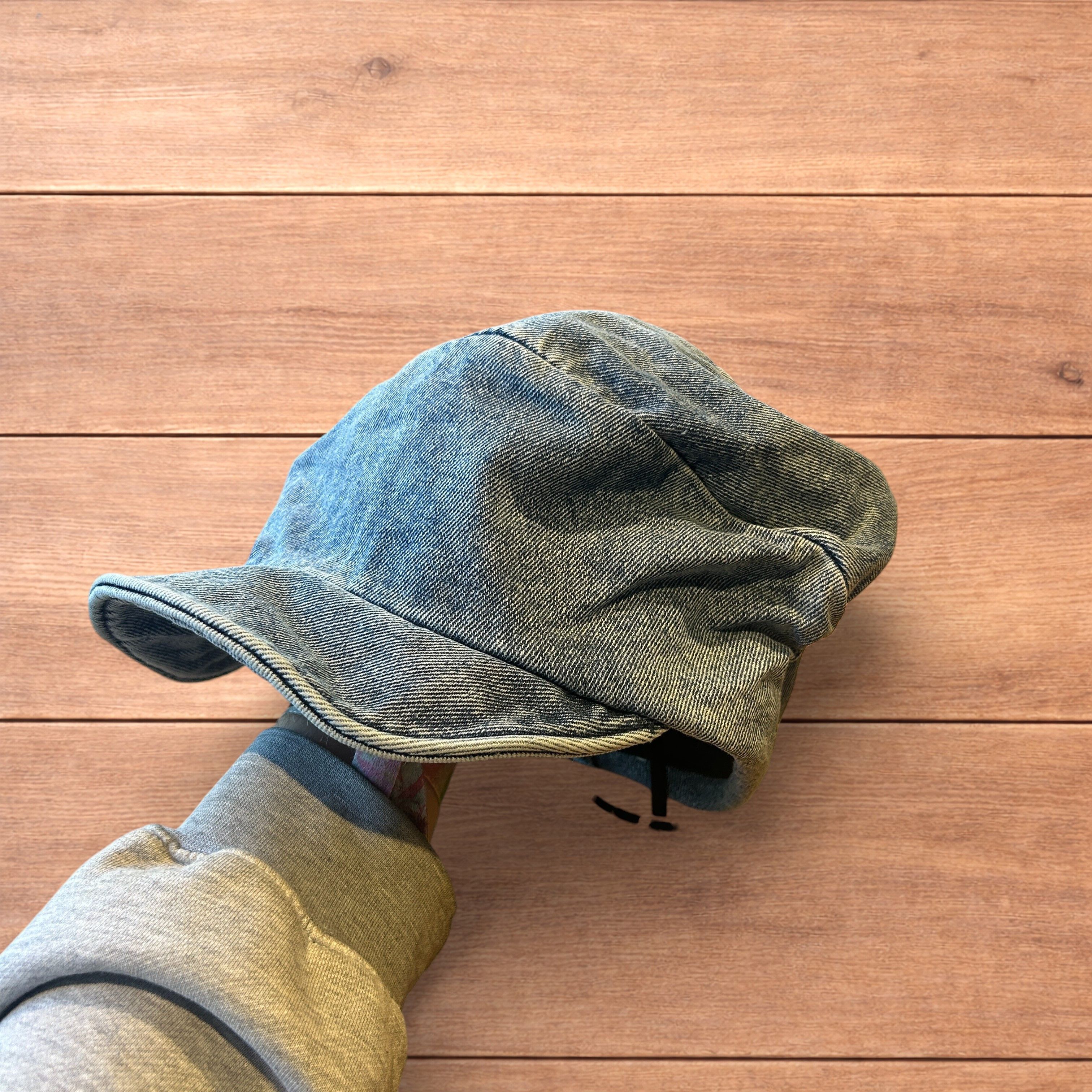 Japanese Brand Vintage style denim newsboy flat cap beret in mid blue. Size ONE SIZE - 4 Thumbnail