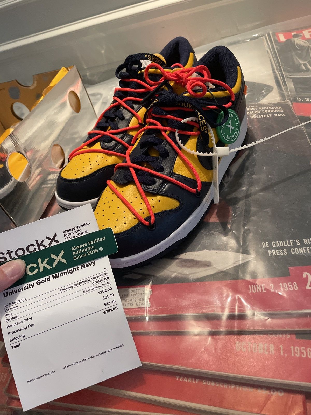 Nike × Off-White Nike Dunk Low Off-White University Gold Midnight Navy Size US 11 / EU 44 - 1 Thumbnail
