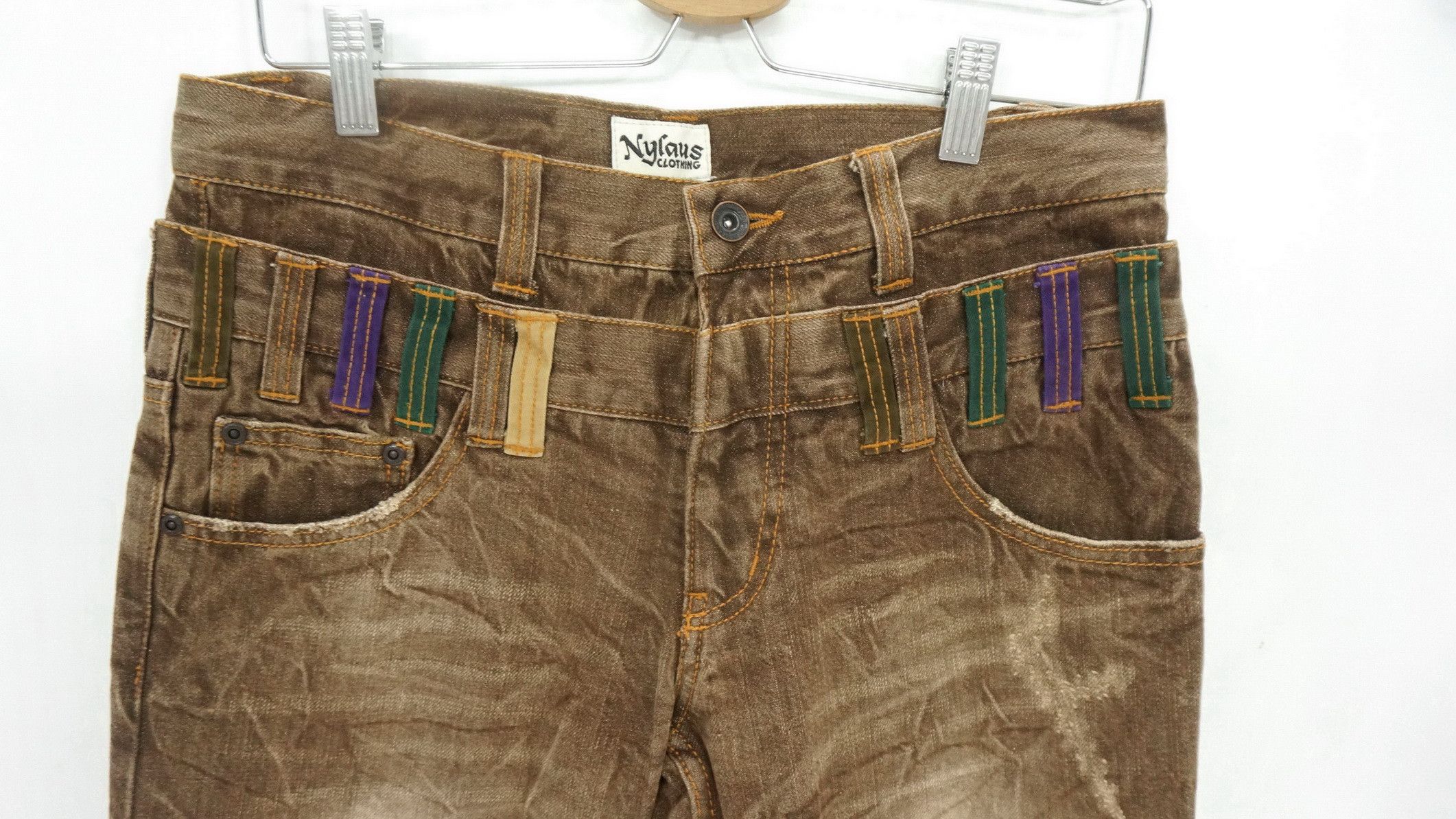 Japanese Brand NYLAUS Double Waist Brown Jeans Size US 29 - 4 Thumbnail