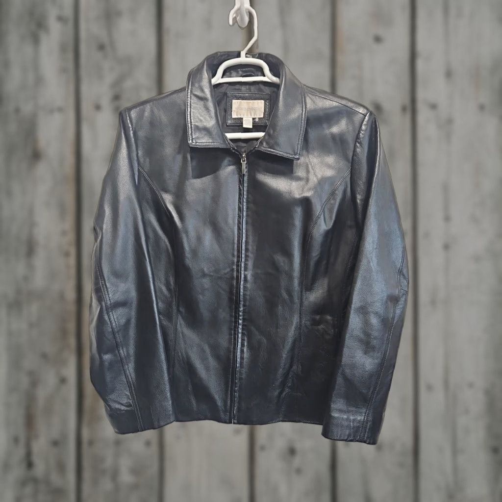 Worthington Worthington Genuine Leather Jacket Womens Black XL Full Zip Long Coat Jacket Size XL / US 12-14 / IT 48-50 - 1 Thumbnail