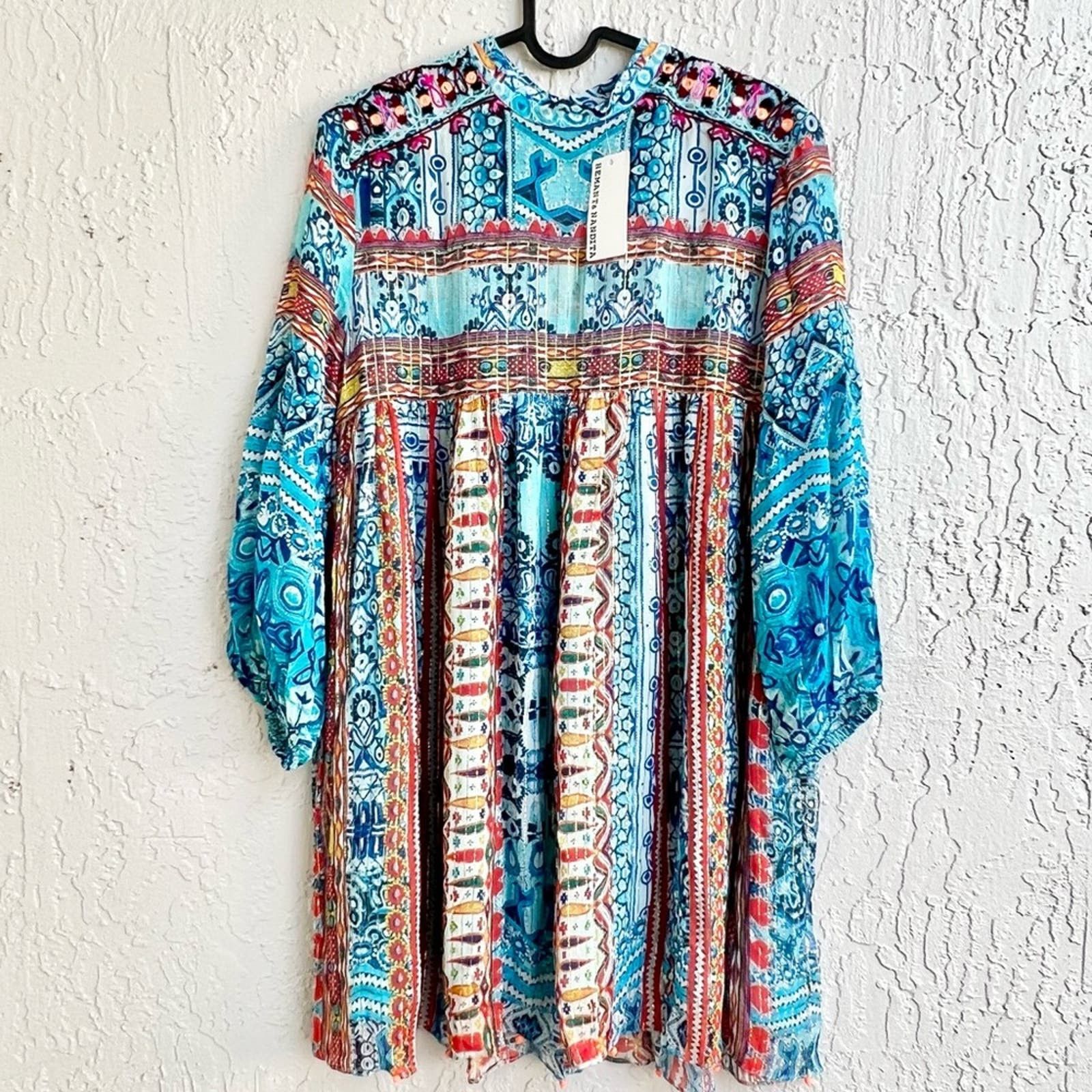 image of Hemant Nandita Hemant And Nandita Silk Tunic Mini Dress Small New With Tags in Blue, Women's