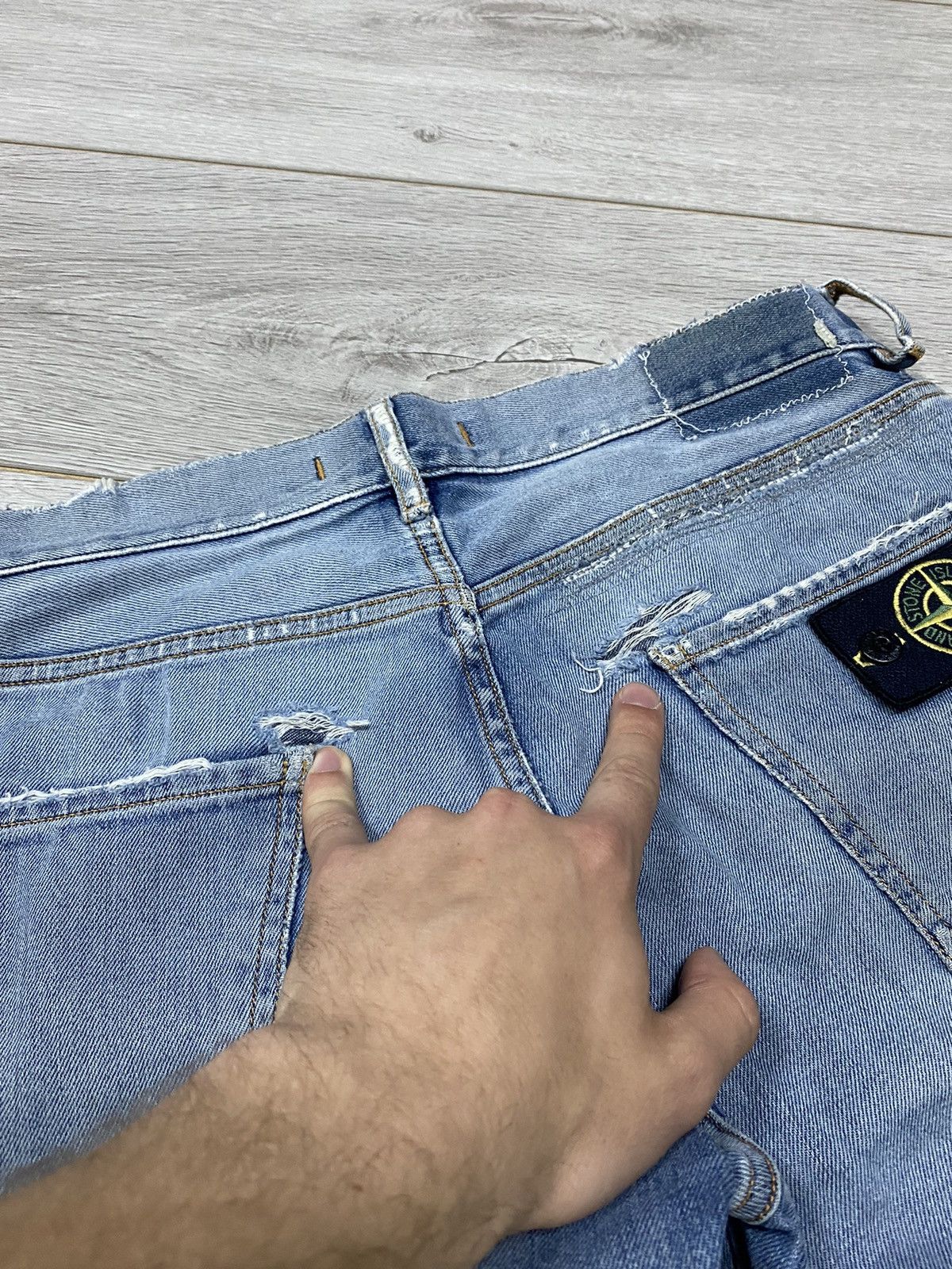 Vintage Stone Island badge distressed denim jeans Size US 32 / EU 48 - 19 Thumbnail