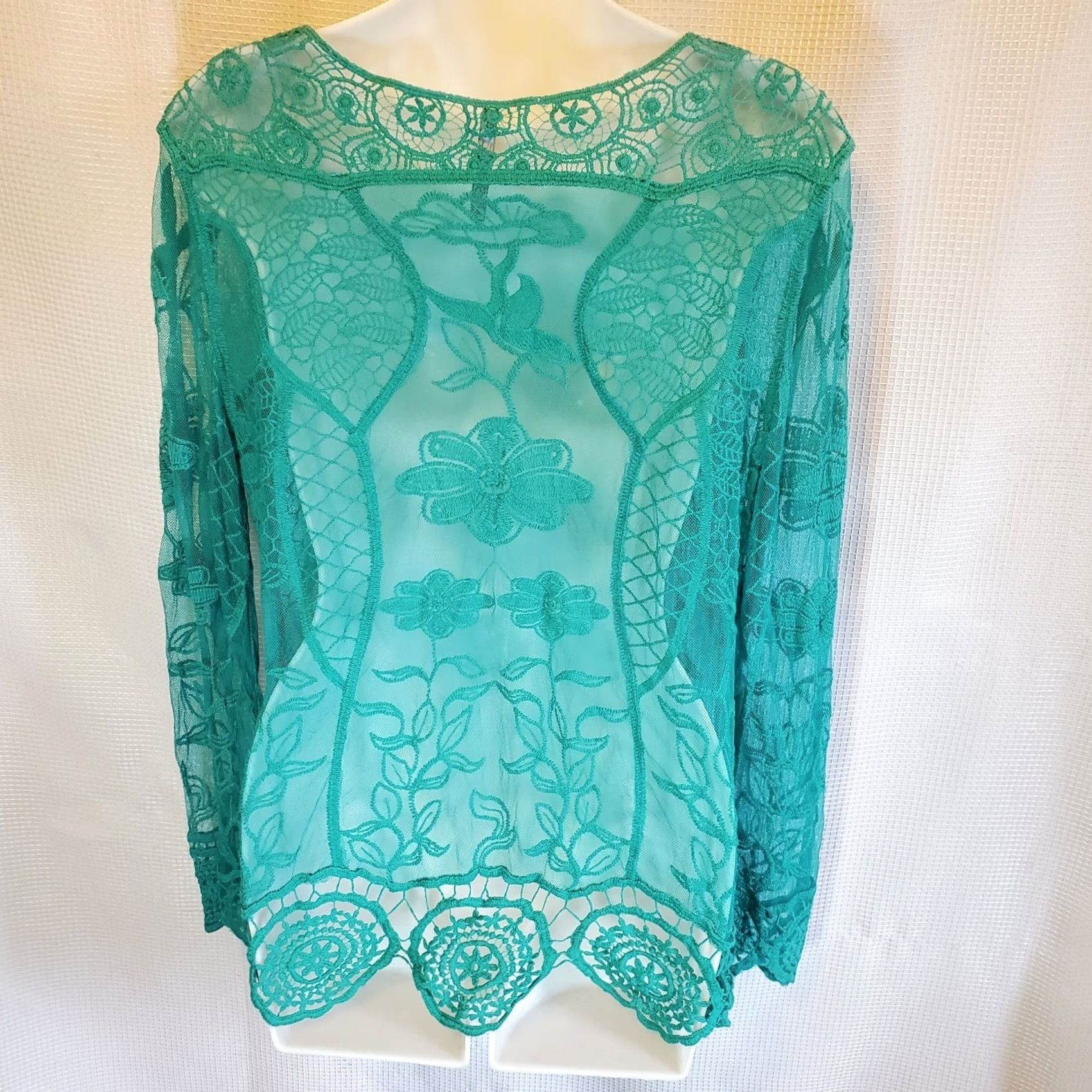 Vintage Love Couture Blouse Tunic Sz M Boho Y2K Sheer Lace Floral Embroidered Cover Up Size M / US 6-8 / IT 42-44 - 6 Thumbnail