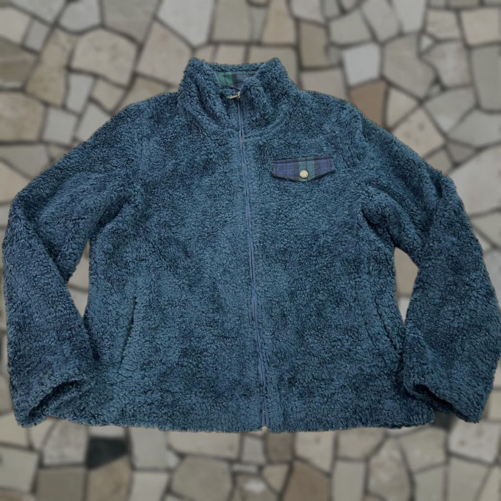VINTAGE Pendleton Jacket Mens Medium Navy Sherpa Fleece Full Zip Plaid Lined Cozy