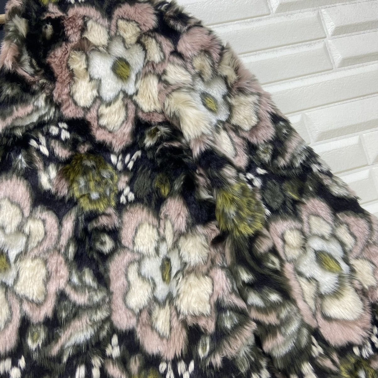 Japanese Brand Lily Brown Flower Printed Faux Fur Coat