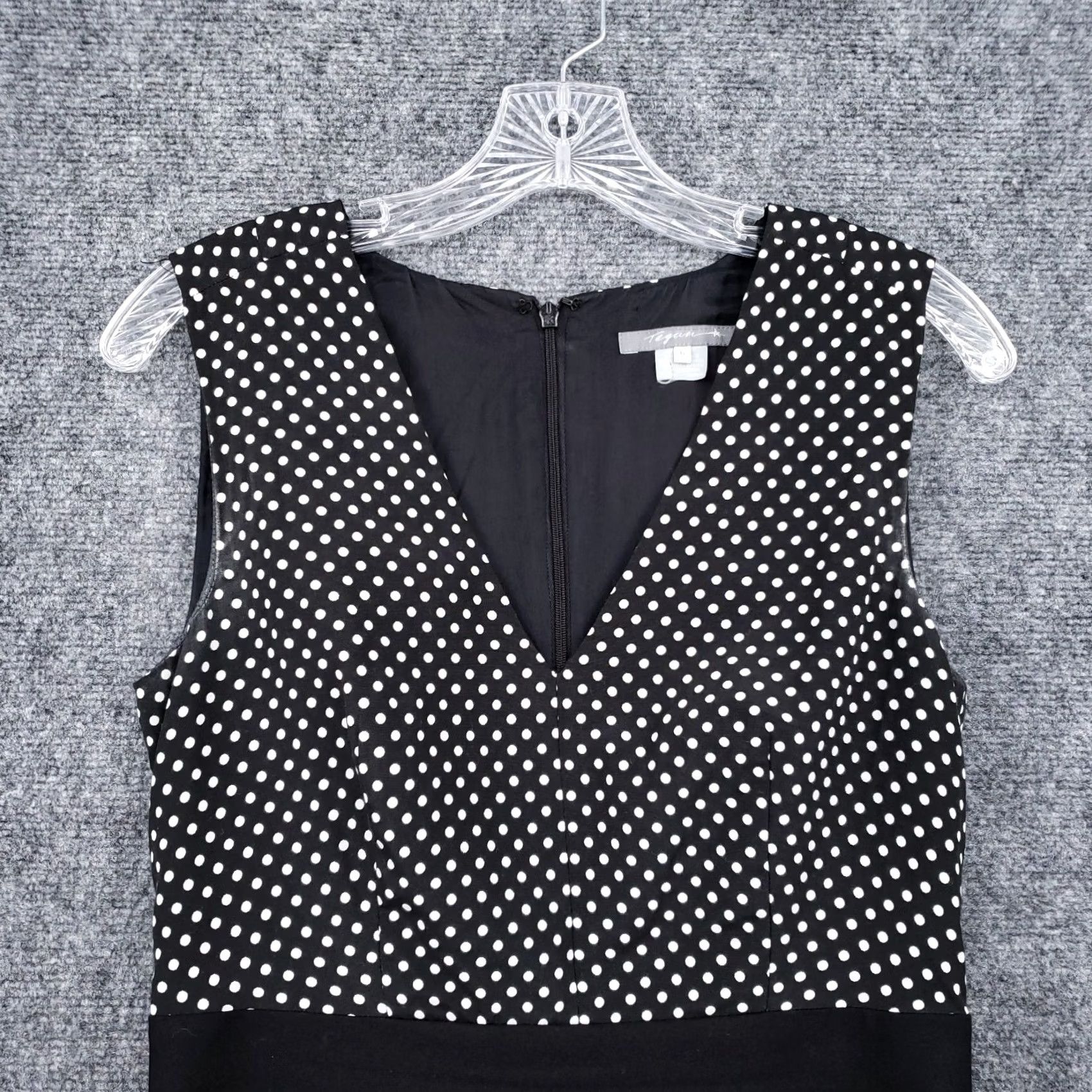 Vintage Tegan Dress Womens Mini Black Polka Dot Sleeveless V-Neck Zip Back Lined Size 6/M Size M / US 6-8 / IT 42-44 - 3 Thumbnail