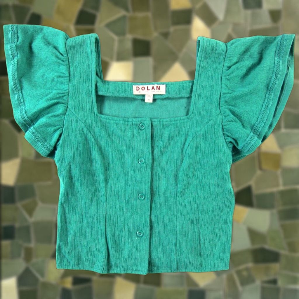 Anthropologie DOLAN Anthropologie Green Square Neck Ruffle Short Sleeve Crop Peasant Blouse XS Size XS / US 0-2 / IT 36-38 - 1 Thumbnail