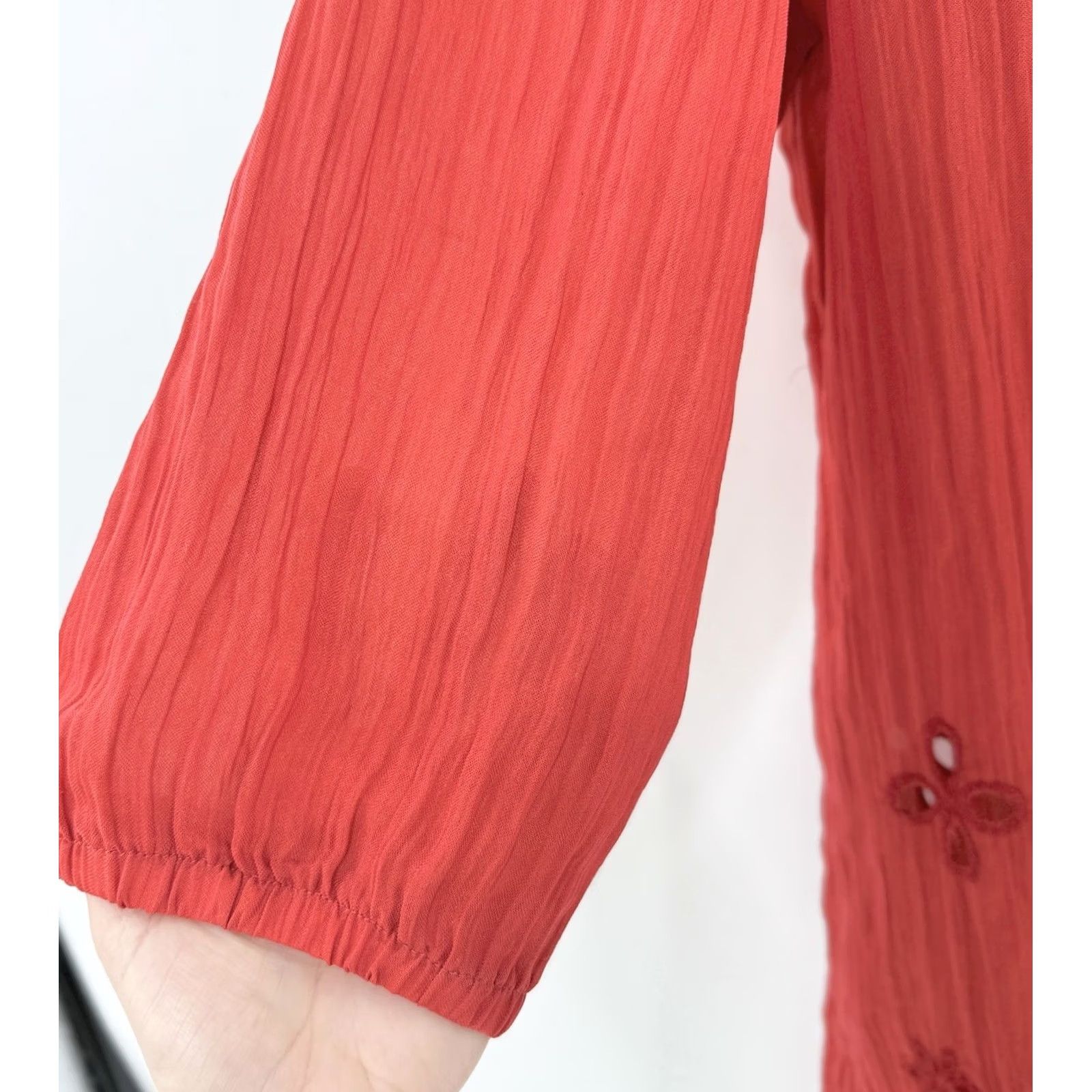 Vintage Couture Vers Yours Women's Red Embroidered Tunic Blouse L Boho Floral Button-Up Long Sleeve Size L / US 10 / IT 46 - 7 Thumbnail