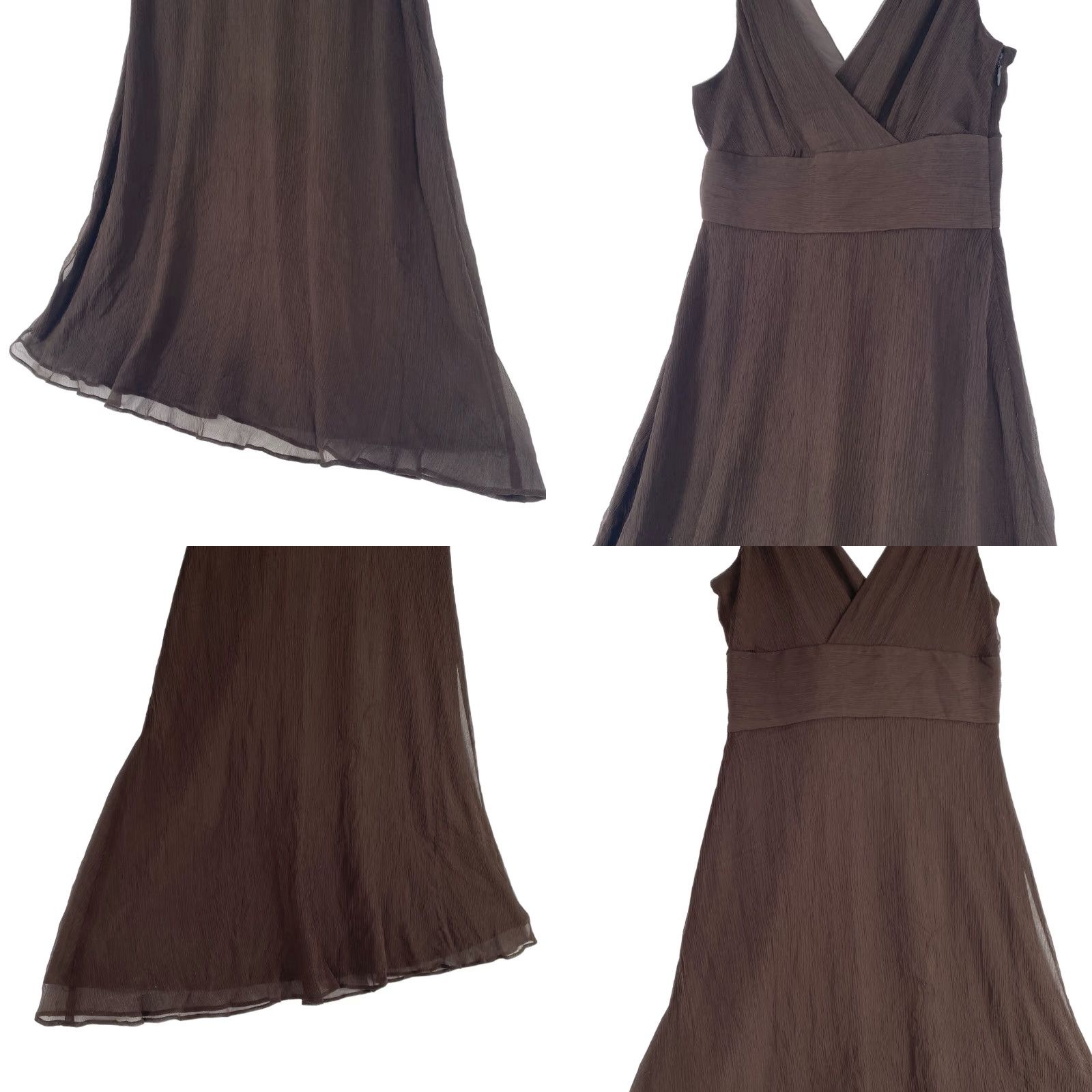J. Crew Women's 10 Brown Silk Chiffon Dress Sleeveless V-Neck Knee Length A-Line Party/Cocktail