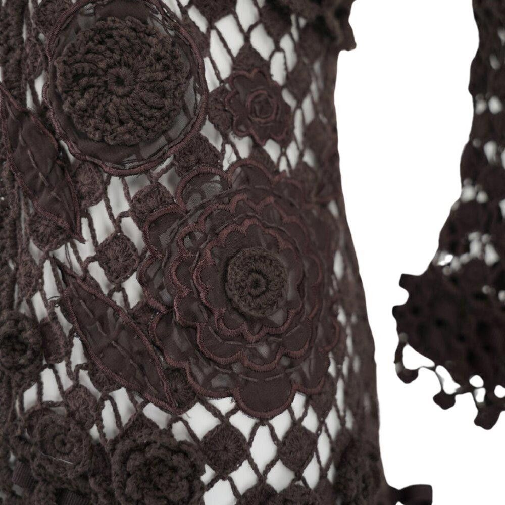 Designer Etcetera Brown Crochet Cardigan Ribbon Tie Size Medium Size M / US 6-8 / IT 42-44 - 4 Thumbnail