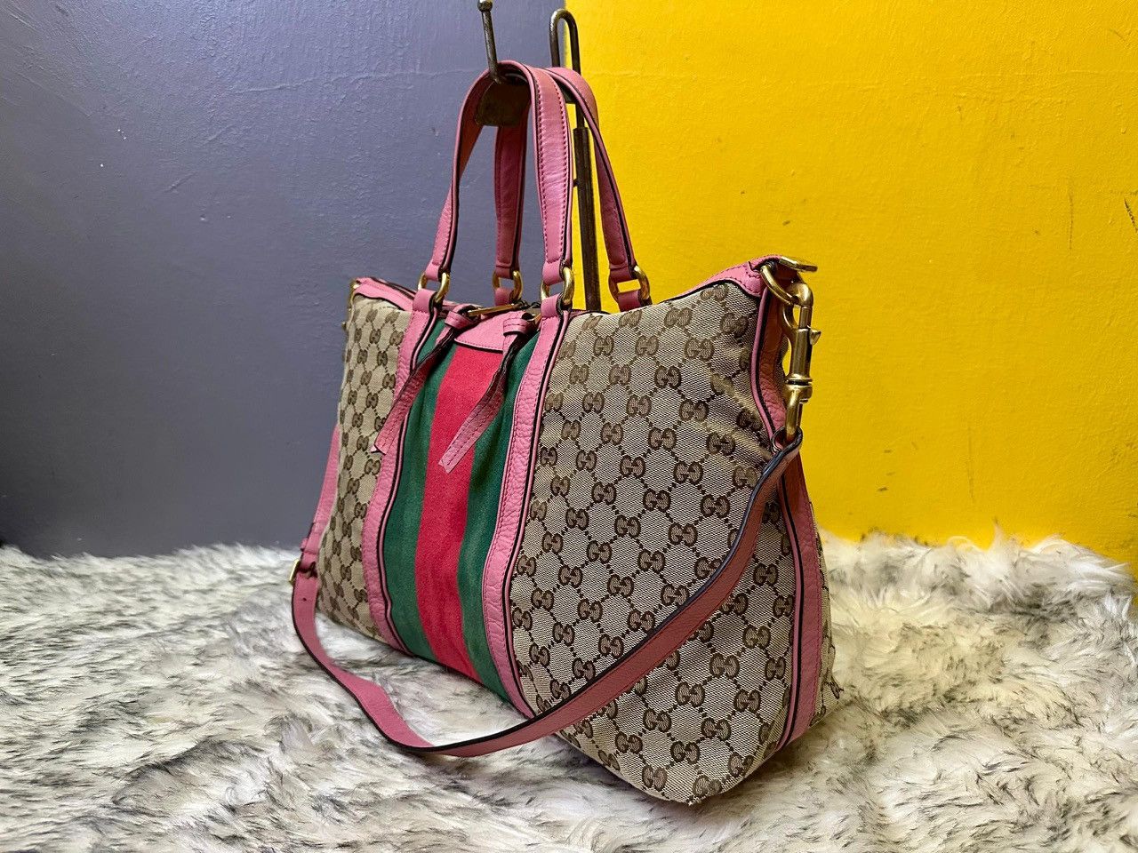 Gucci Authentic Gucci Monogram GG Canvas Web Rania Large Tote Size ONE SIZE - 3 Thumbnail