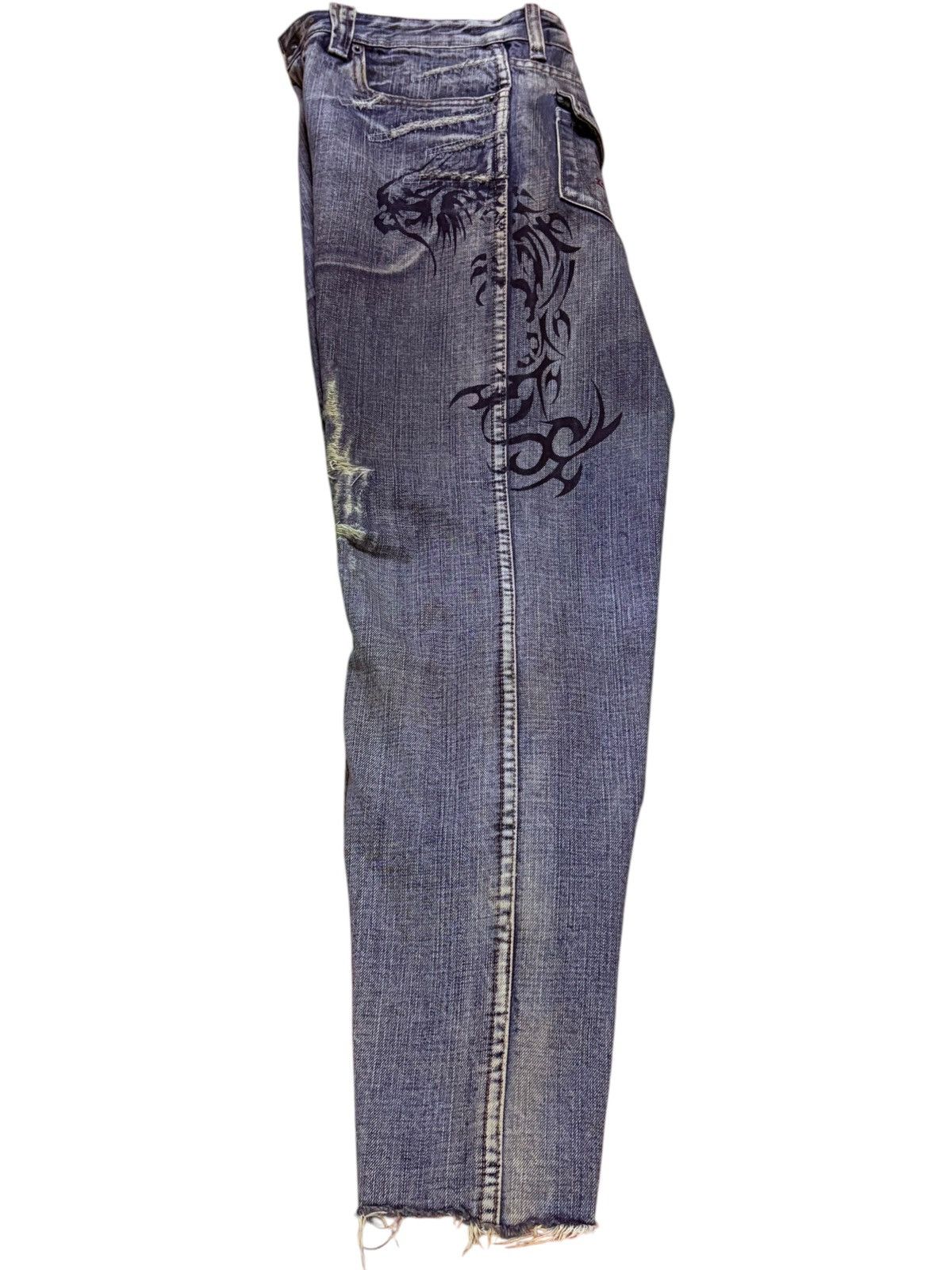 If Six Was Nine × Japanese Brand × semanticdesign Vintage Semantic Design Mud Wash Dragon Distress Flare Jeans Size US 33 - 4 Thumbnail