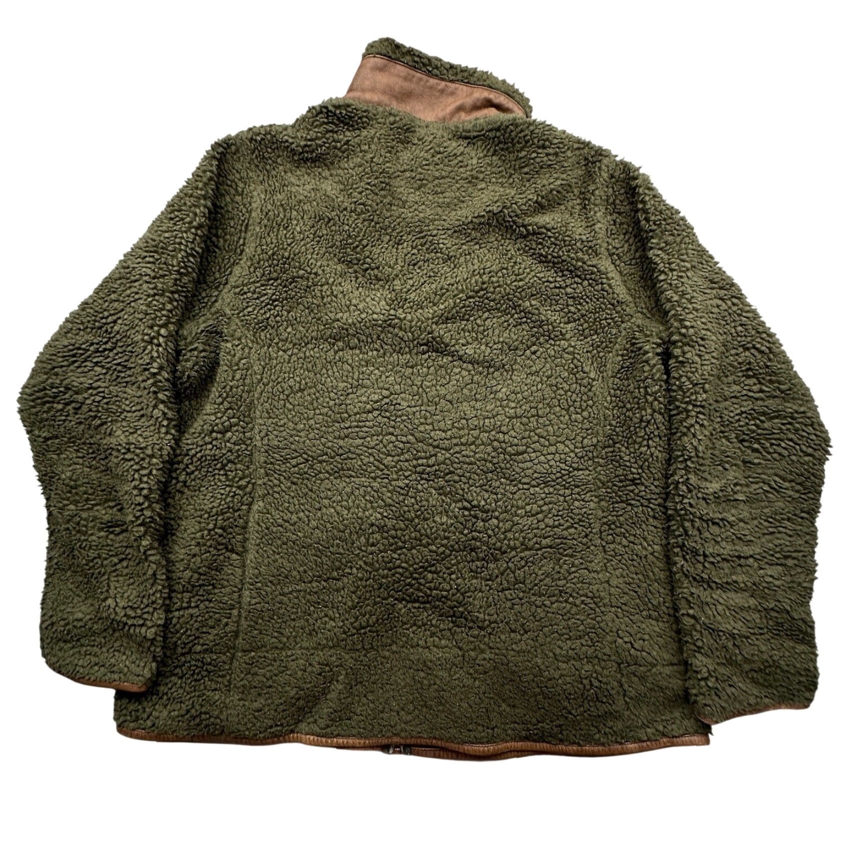 Orvis VINTAGE Orvis Deep Pile Fleece Sherpa Leather Trim Jacket Womens Large Green Brown Size L / US 10 / IT 46 - 6 Thumbnail