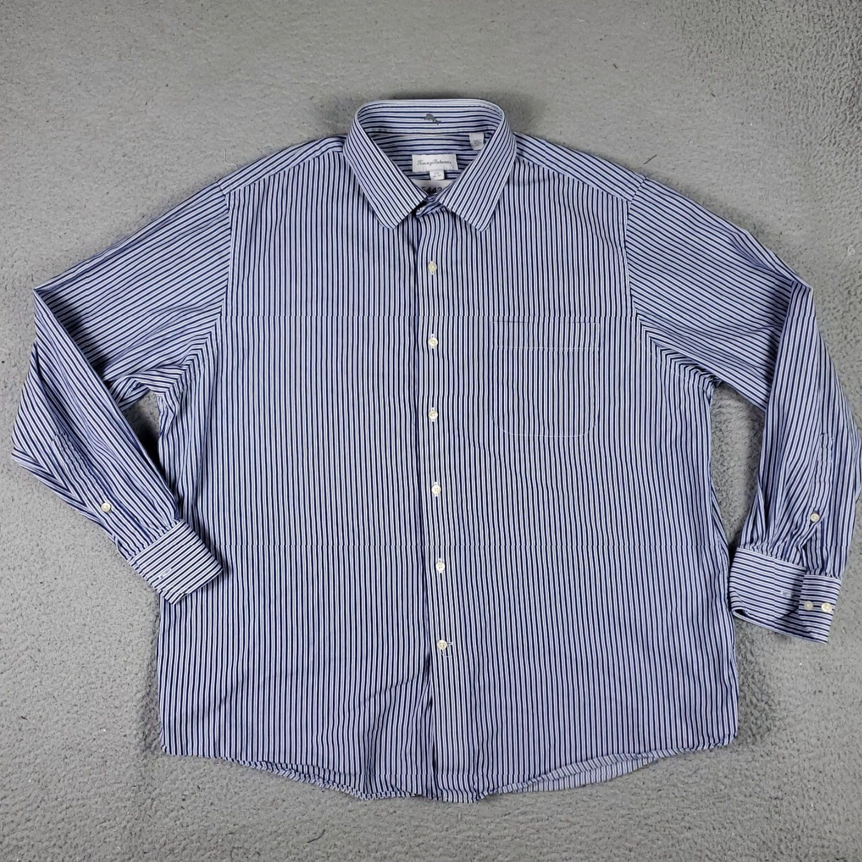 Tommy Bahama Tommy Bahama Shirt Mens 17.5 Blue Striped Dress Button Up Long Sleeve Size 46R - 2 Thumbnail