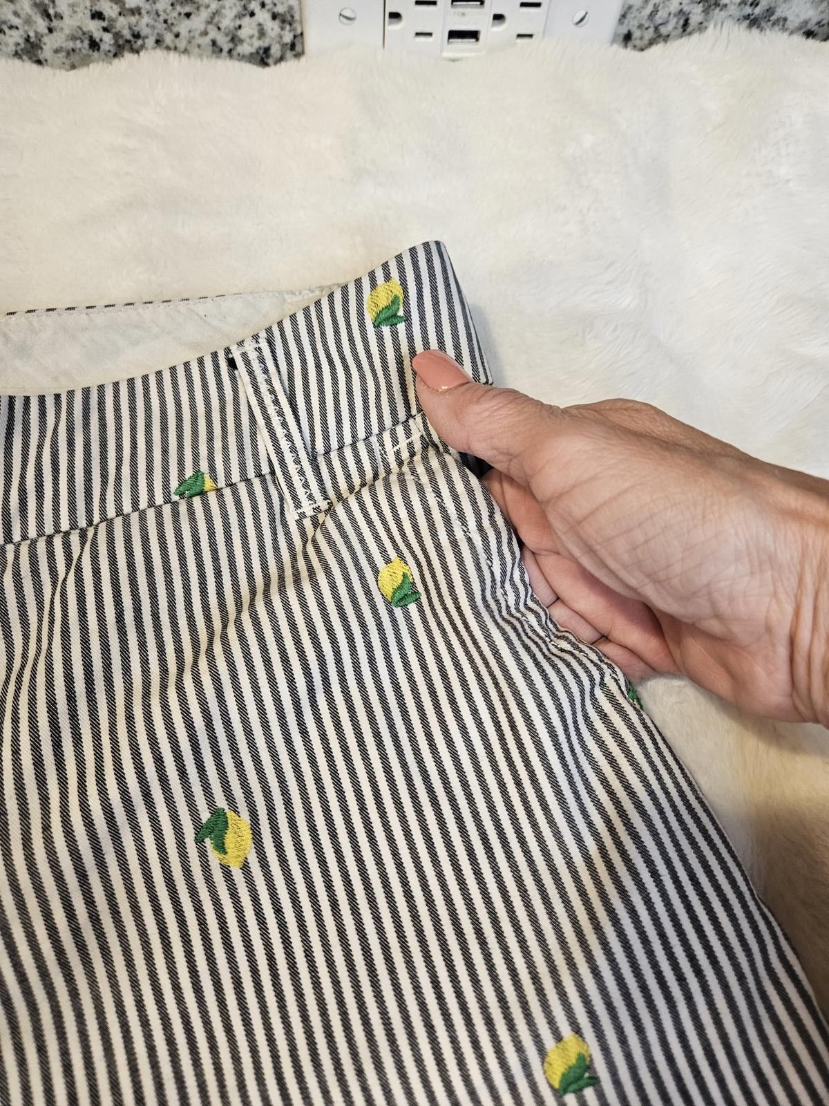 Designer Crown & Ivy Striped Shorts with Fruit Embroidery - Size 10 Size 32" / US 10 / IT 46 - 3 Thumbnail