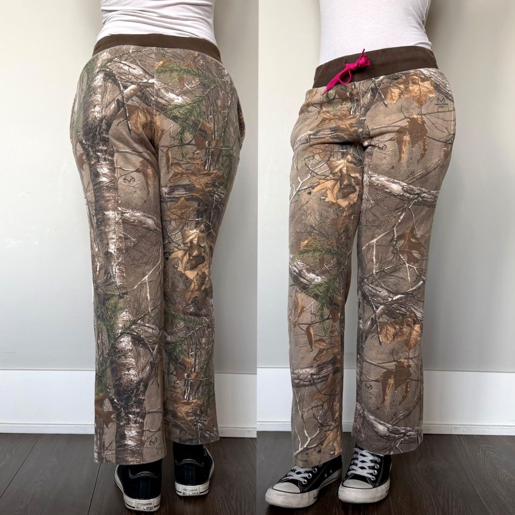 Realtree Y2K Camo Sweatpants Flare Hunting Womens Large Brown Fleece Drawstring Lounge Size 36" / US 14 / IT 50 - 2 Thumbnail