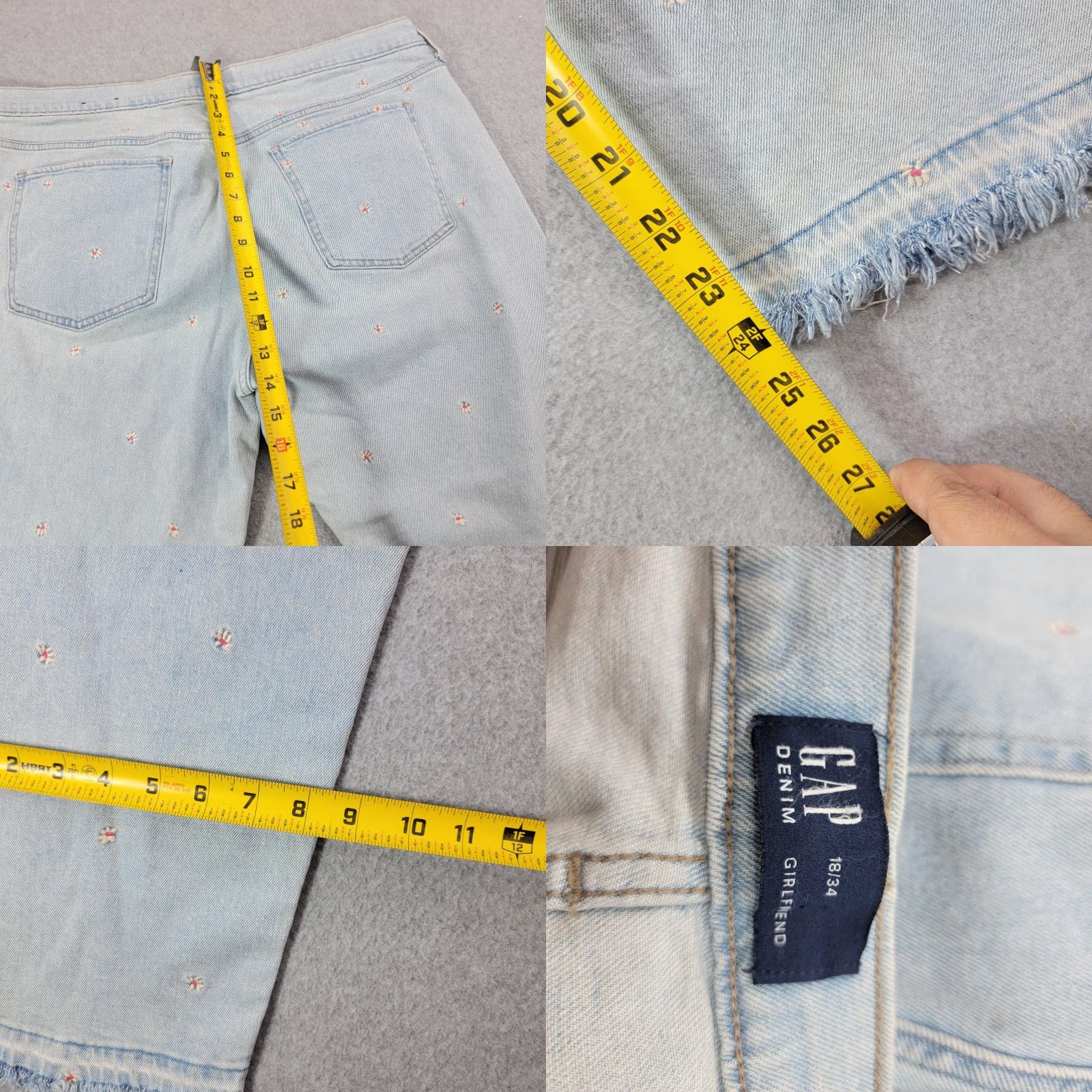 Gap VINTAGE? No. Gap Jeans Womens 18/34 Light Wash Girlfriend Embroidered Floral Raw Hem Denim Shirt Size 40" / US 18 - 8 Thumbnail