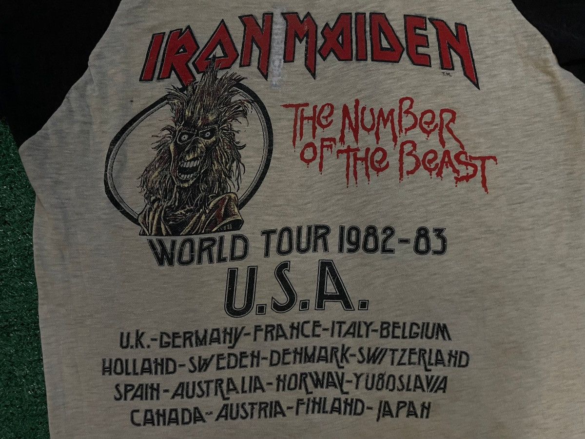 Vintage Vintage 1980s Iron Maiden number of the beast world tour tee Size US L / EU 52-54 / 3 - 5 Thumbnail