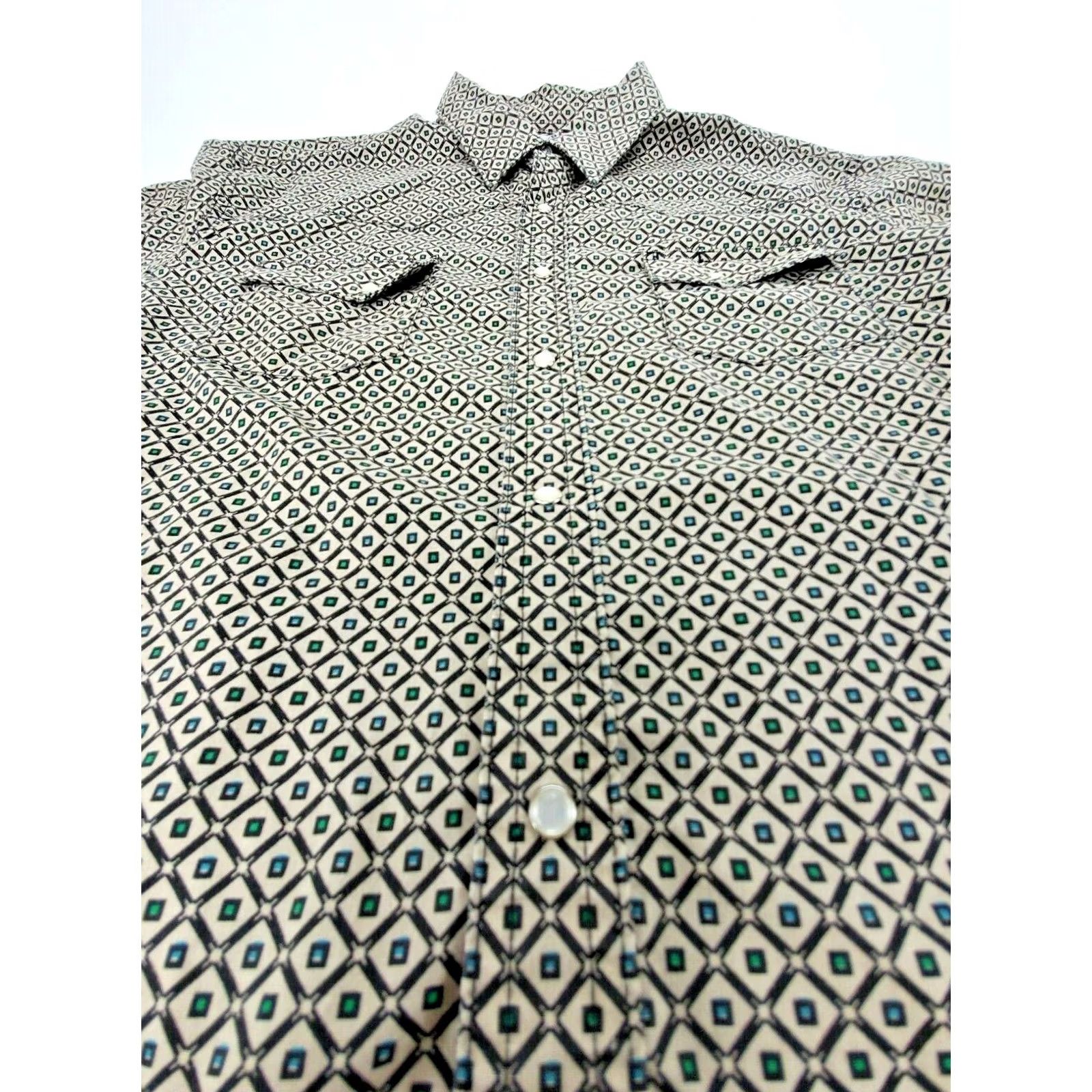Wrangler VINTAGE Wrangler Wrancher Long Sleeve Western Shirt Men XL Geometric Green Brown Size US XL / EU 56 / 4 - 3 Thumbnail