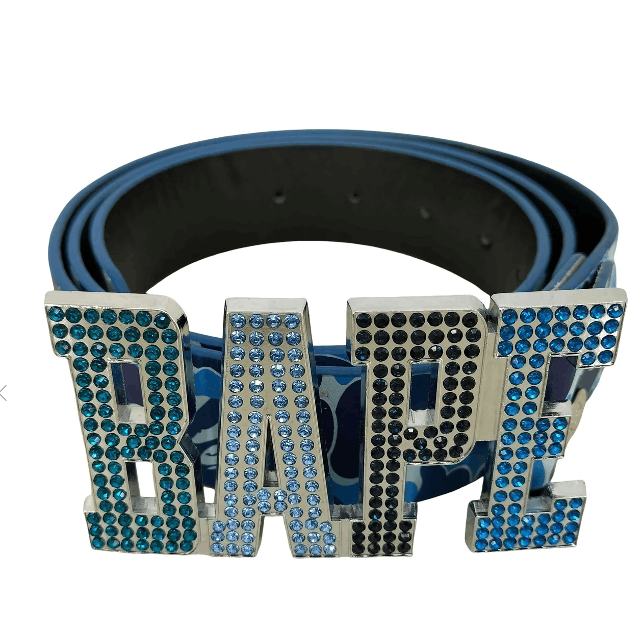 Bape BAPE 24aw ABC BLUE COMO Swarovski stone LETHER BELT L Size 36 - 1 Thumbnail