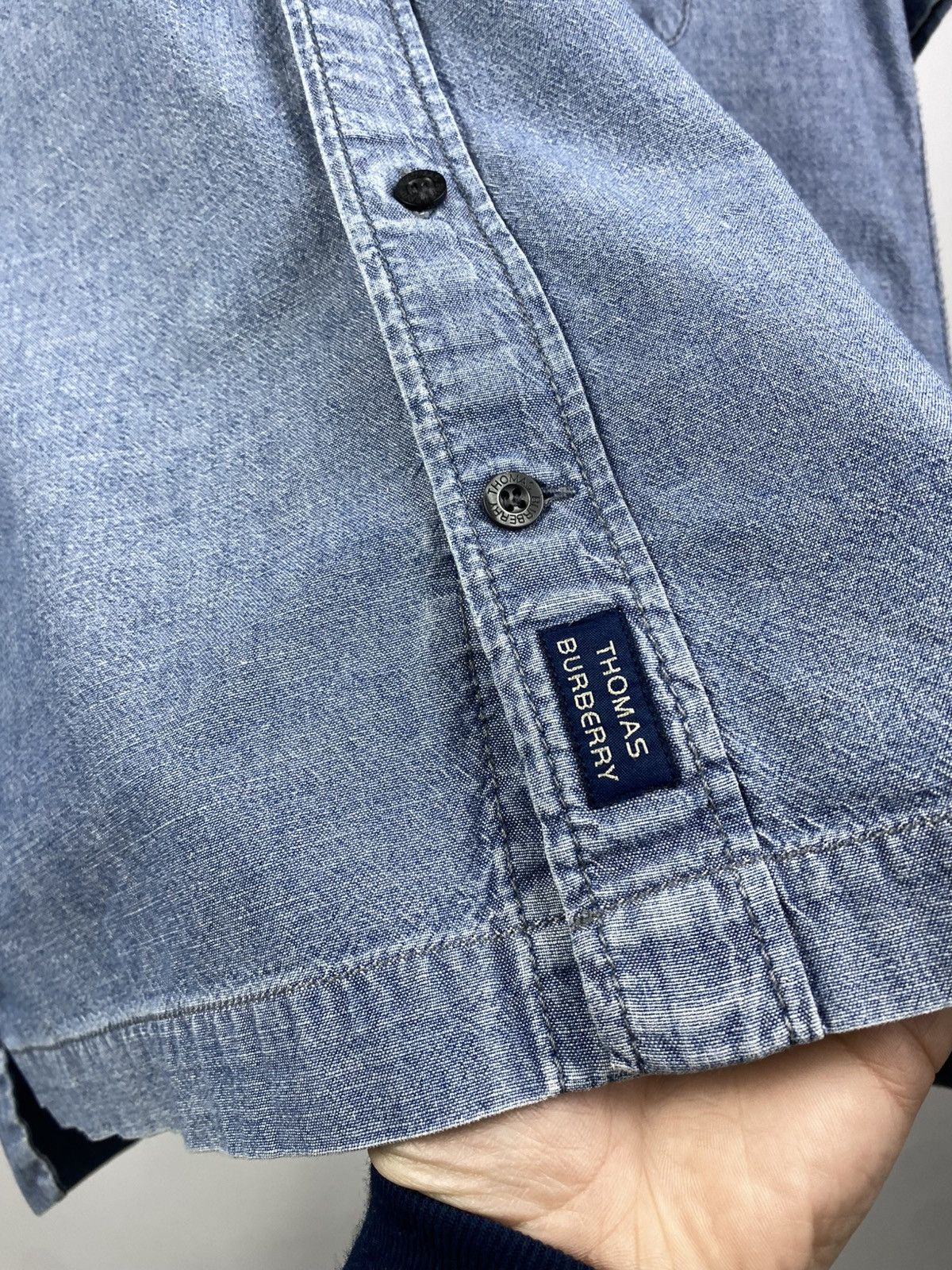 Burberry RARE Thomas Burberry Vintage Denim Shirt short sleeve 90s Size US L / EU 52-54 / 3 - 4 Thumbnail