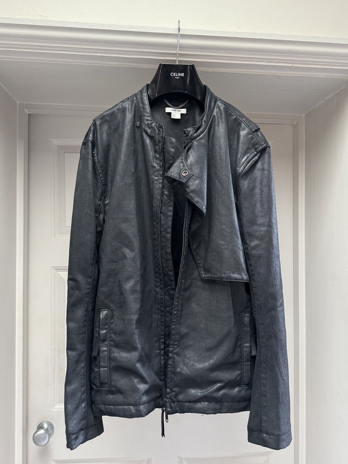Helmut Lang Helmut Lang Waxed Cotton Black Asymmetrical Jacket Large Size US L / EU 52-54 / 3 - 8 Thumbnail