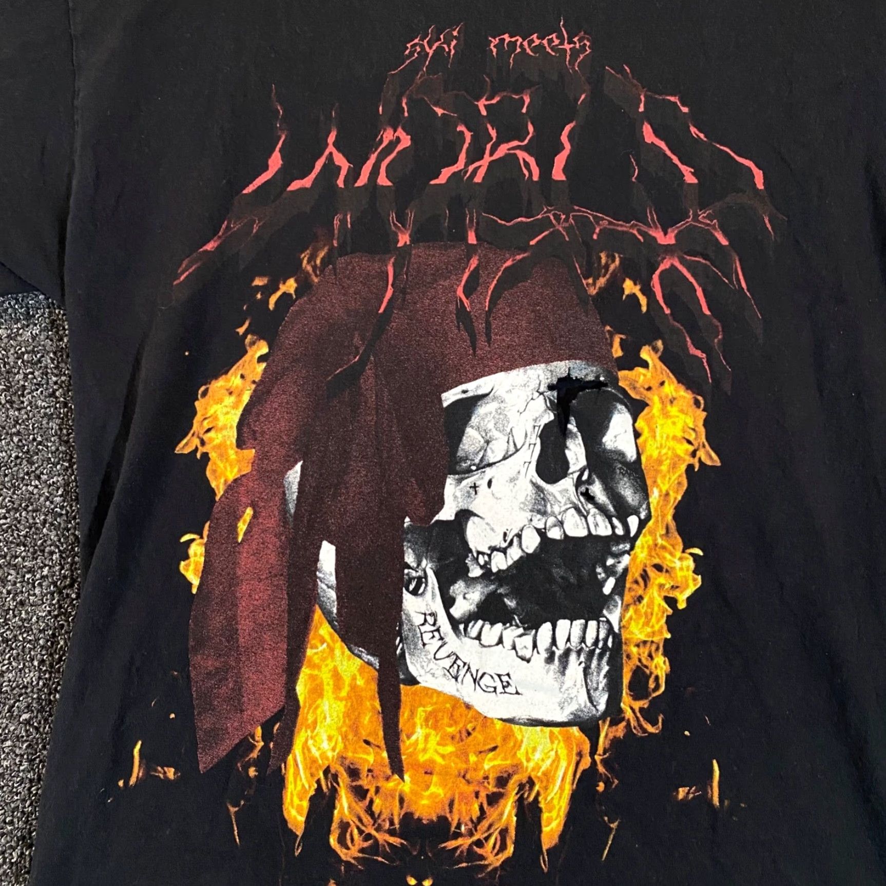Revenge Revenge Ski Mask the Slump God T-Shirt Mens L/XL Meets World Double Side Thrashed Black Cotton 2010s Hip Hop Music Ski Graphic Print Noise N/A Size US XL / EU 56 / 4 - 2 Thumbnail