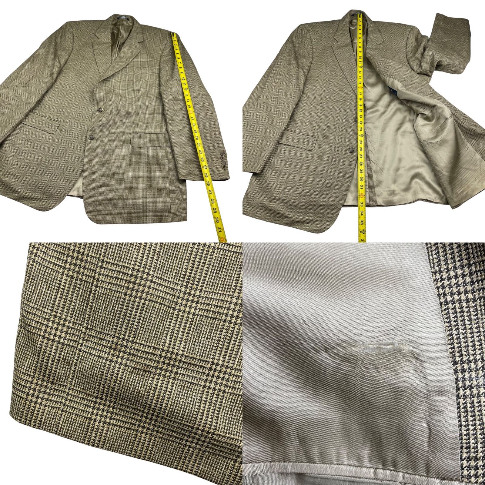 Brooks Brothers Brooks Brothers Men's Blazer 100% Wool Beige/Green Glen Plaid 2-Button 46L Jacket Long Mens Size 46R - 9 Thumbnail