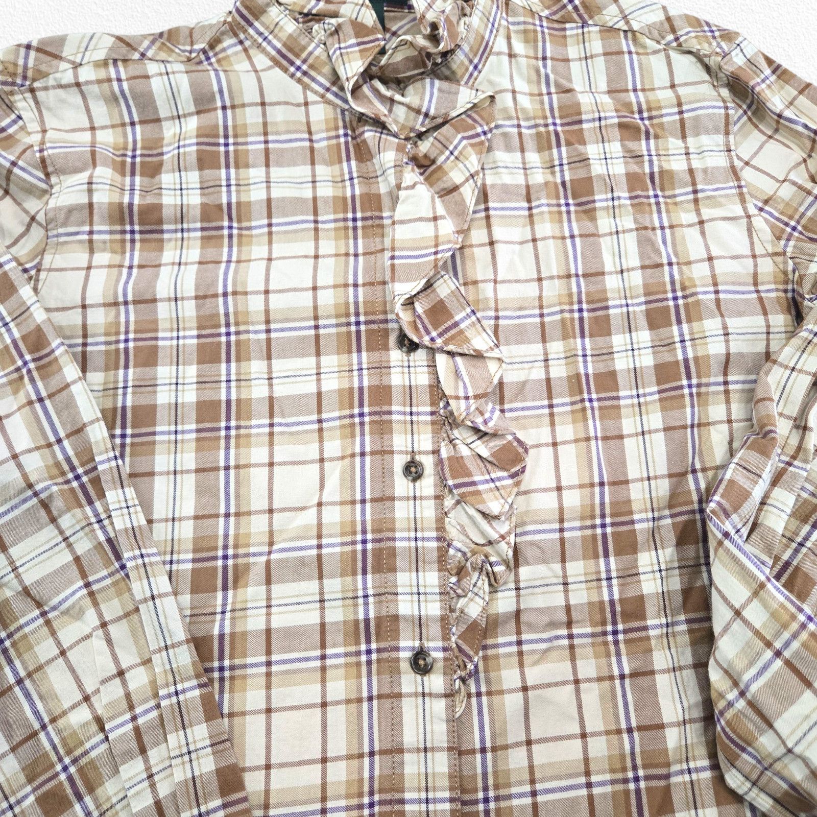 Ralph Lauren Y2K Ralph Lauren Plaid Tan Ruffle Button Up Blouse Size XL Size XL / US 12-14 / IT 48-50 - 6 Thumbnail