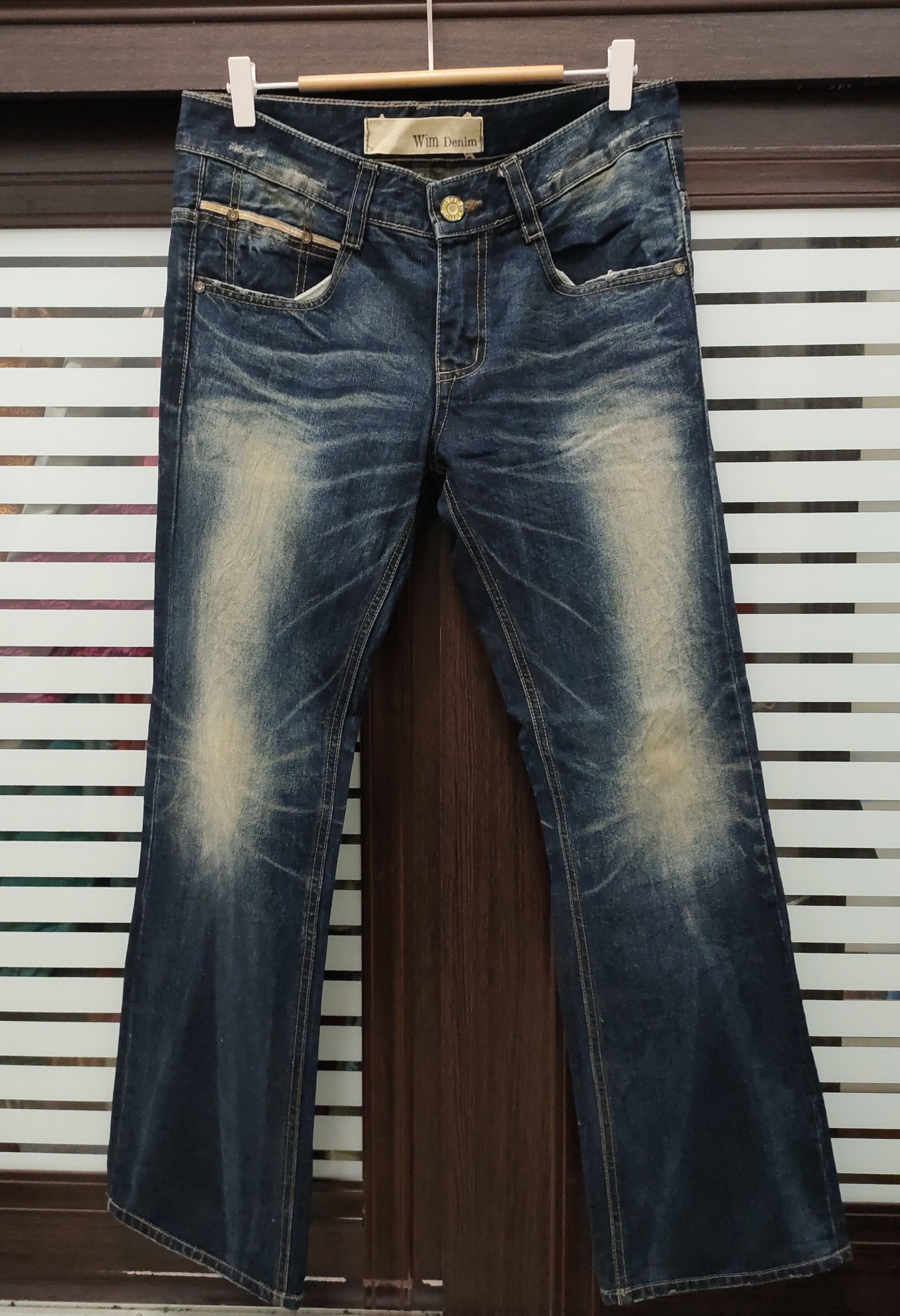 Japanese Brand 💥 Nice Distressed Freestyle Flared Wim Denim 💥 Size US 33 - 3 Thumbnail