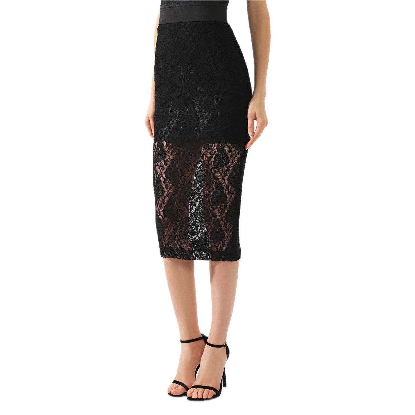 Dolce & Gabbana Dolce & Gabbana Black Sheer Lace Midi Skirt IT 36 US XXS Size 25" / US 0 / IT 36 - 9 Thumbnail