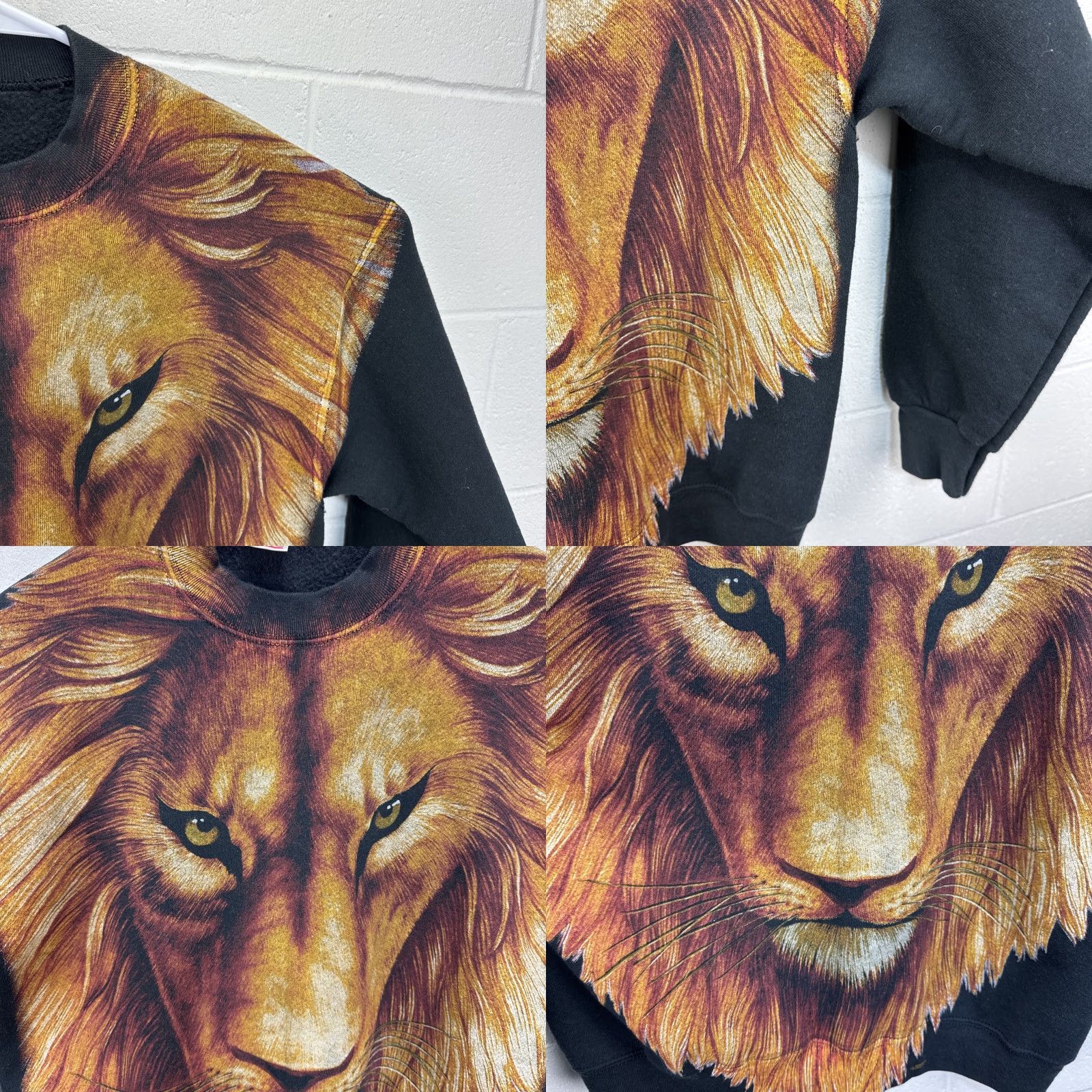 Fruit Of The Loom VINTAGE Fruit of the Loom Sweatshirt Lion Big Print Mens Pullover Crew Neck Black Cotton Blend 90s Nature Animals Size US L / EU 52-54 / 3 - 8 Thumbnail