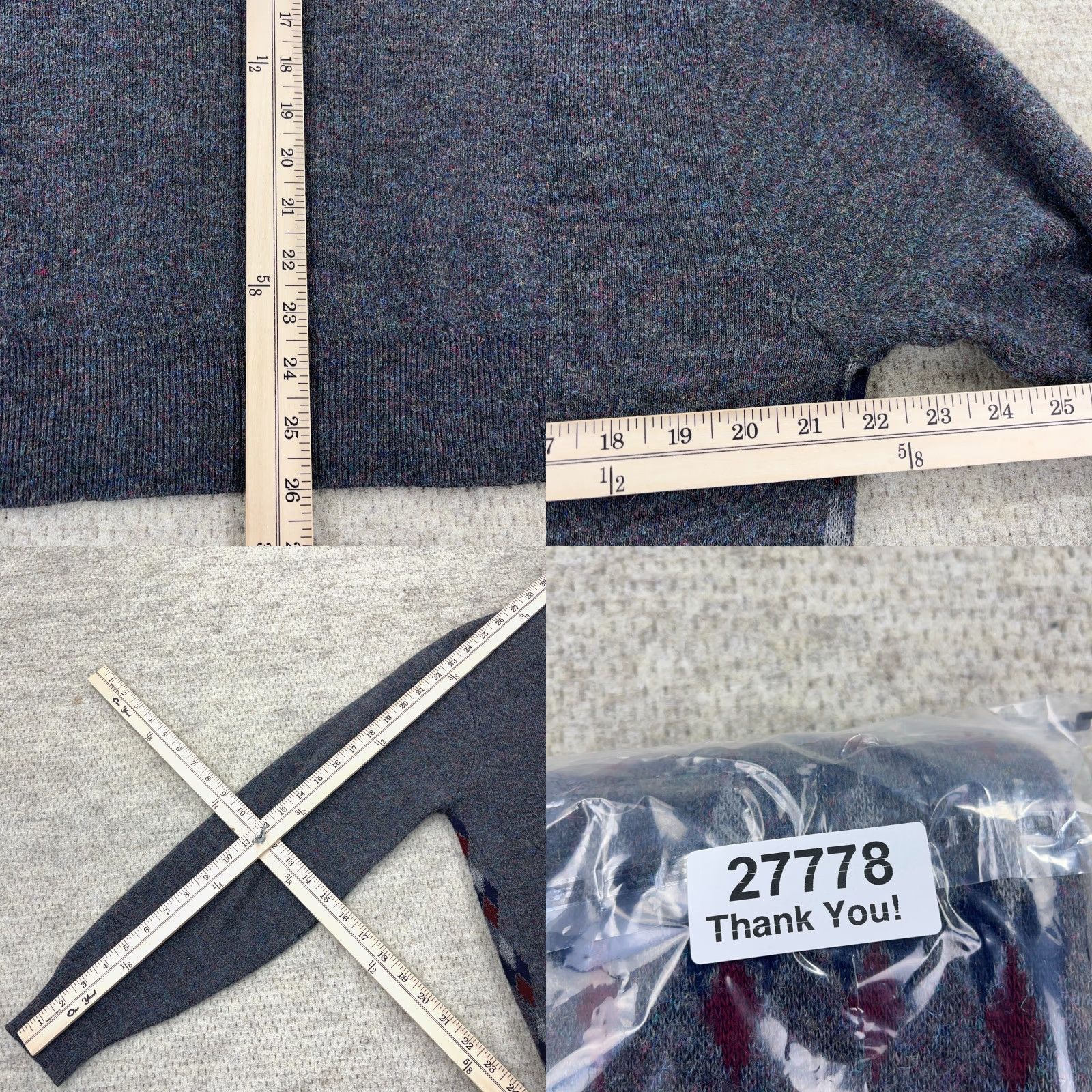Vintage VINTAGE Grandpa Sweater Men Large Gray Red V Neck Knit 80s 90s Diamond Golf Size US L / EU 52-54 / 3 - 8 Thumbnail