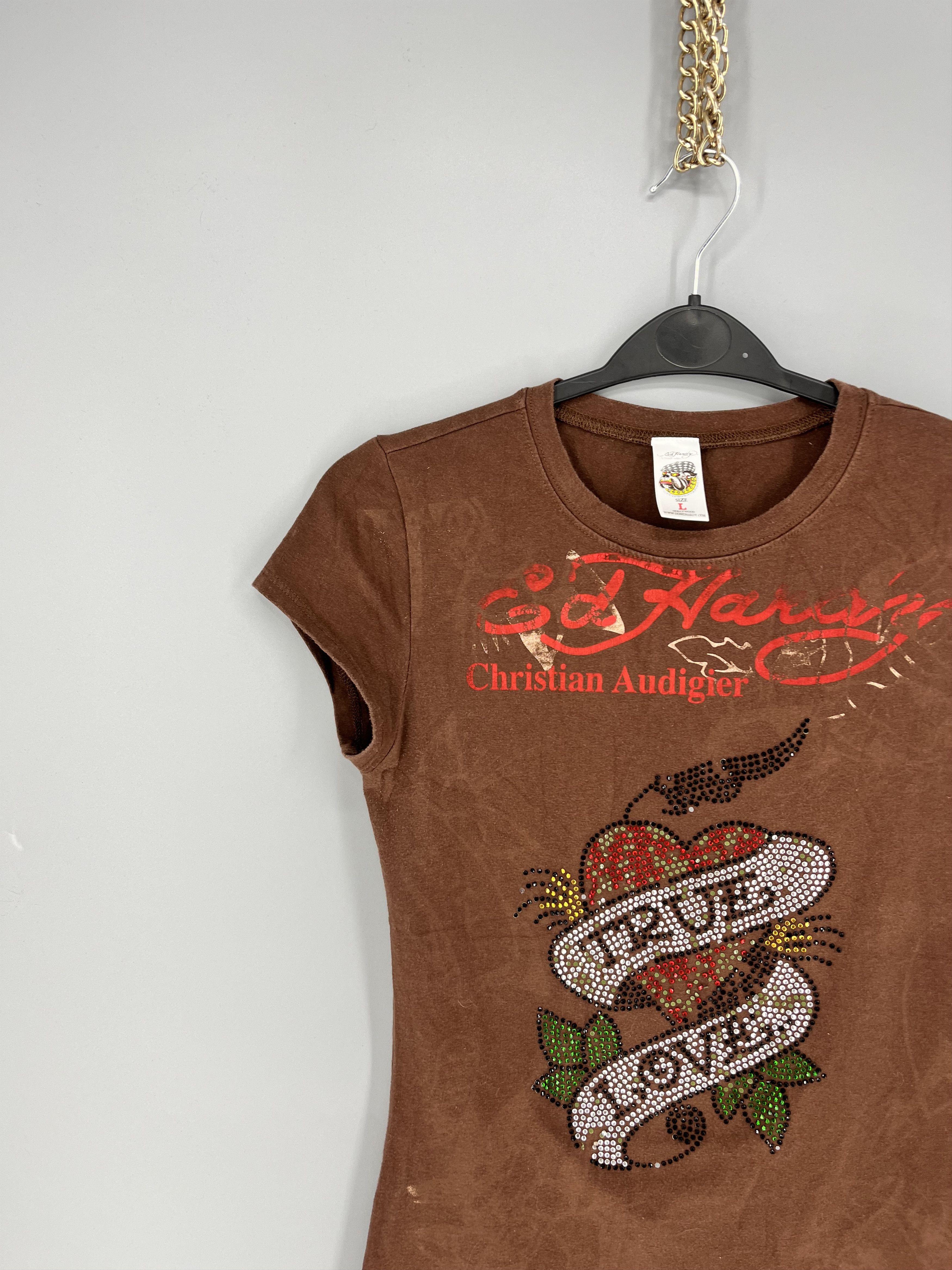 Christian Audigier Vintage Y2K Christian Audigier Women’s Rhinestones T-Shirt Size L / US 10 / IT 46 - 4 Thumbnail