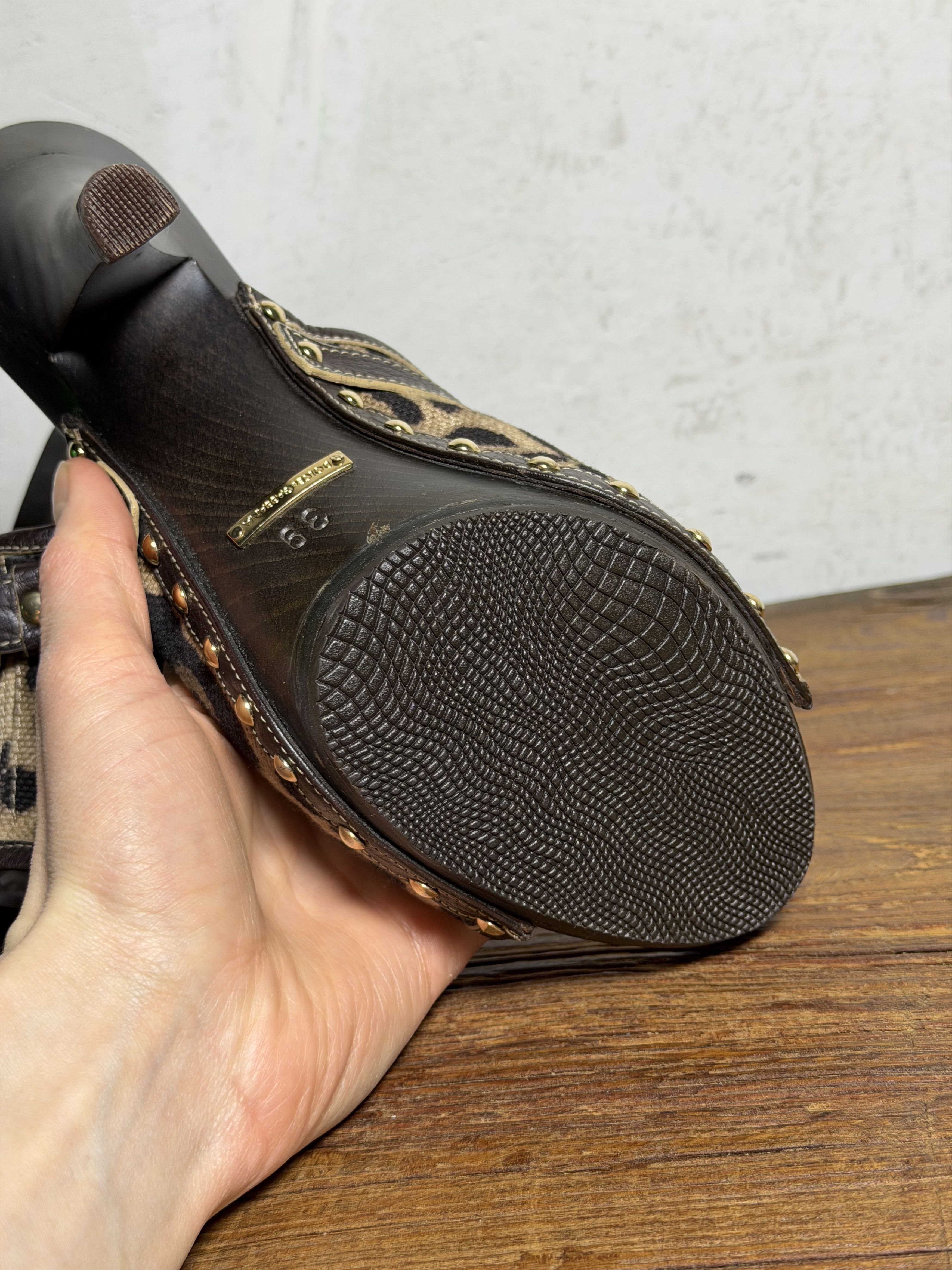 Dolce & Gabbana DOLCE & GABBANA Brown & Beige Canvas Leather Clog Sandals Size US 9 / IT 39 - 12 Thumbnail