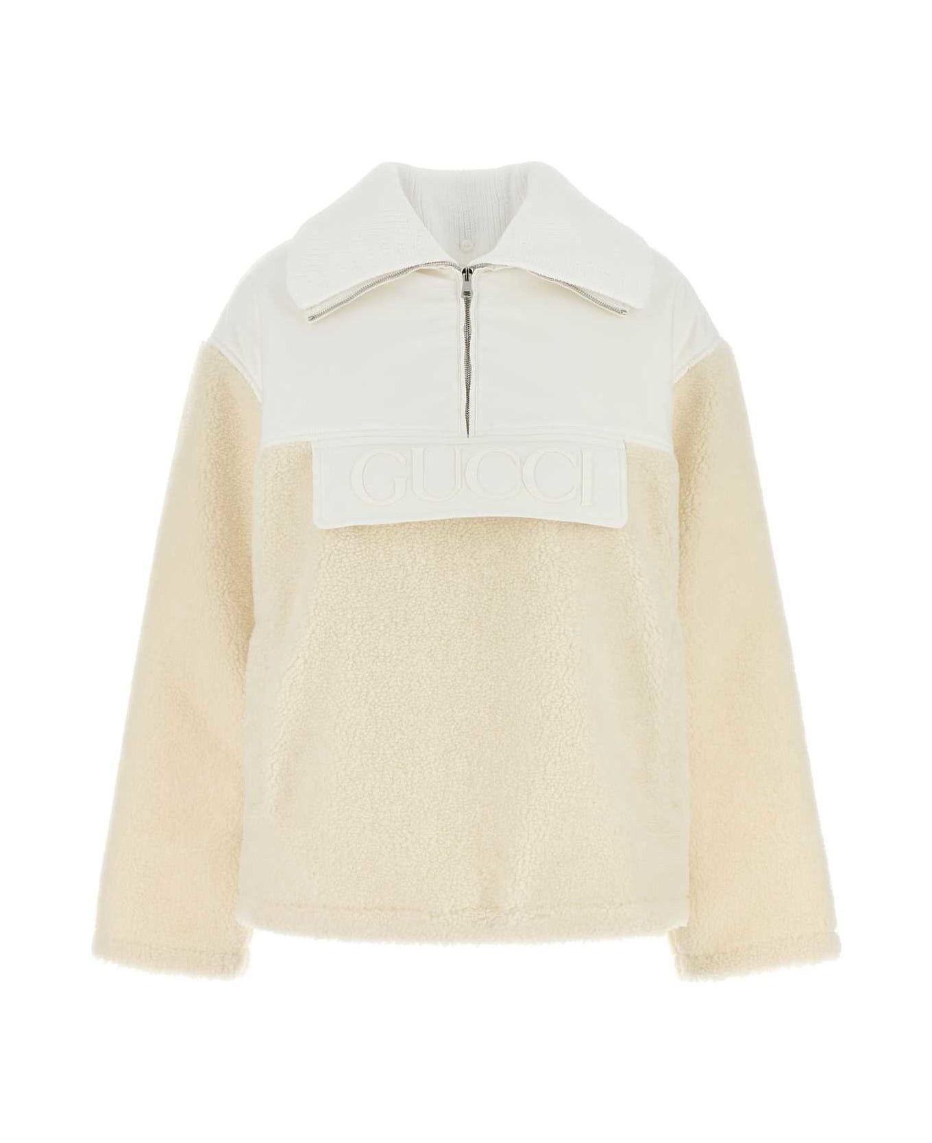 oc11z1125 Wool Blend Fleece Zip Jacket in Beige