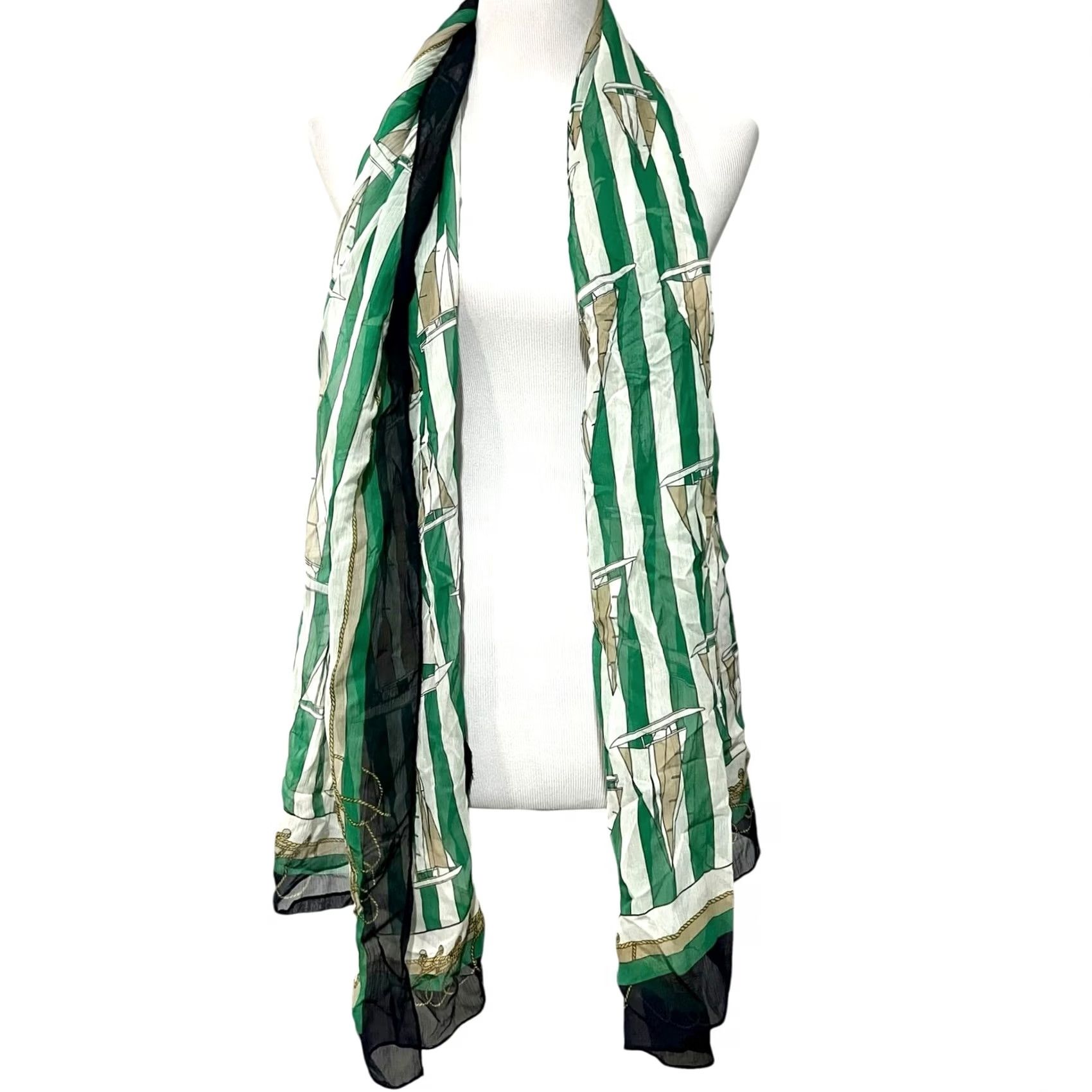Brooks Brothers Brooks Brothers Women’s Silk Chiffon Scarf Crinkle Nautical Sailboats 70” X 25” Size ONE SIZE - 4 Thumbnail