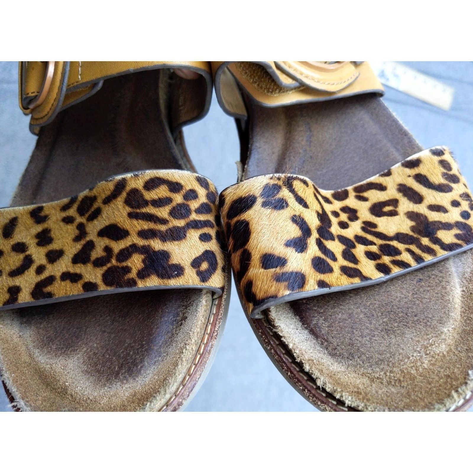 Vintage Sofft Sandals Womens 8 Slide Leopard Haircalf Leather Buckle Brown Leather Open Toe Cushioned Footbed Size US 8 / IT 38 - 4 Thumbnail