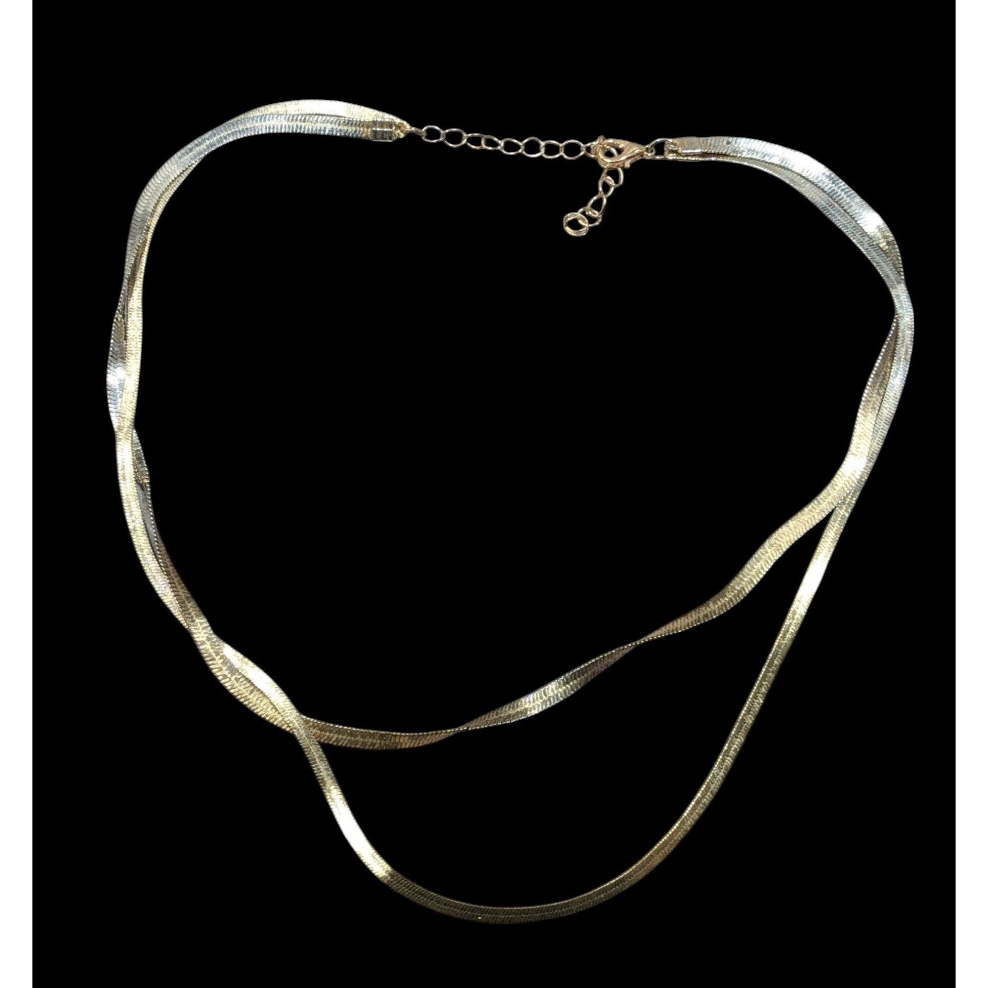 Other Chic Double Layer Silver/Gold Tone Flat Snake Chain Necklace Size ONE SIZE - 1 Thumbnail
