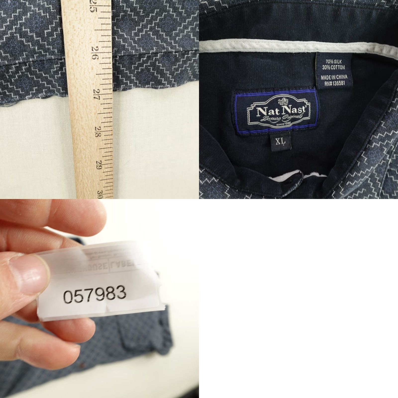Nat Nast Nat Nast Shirt Mens XL Blue Geometric Button Up Silk Blend Camp Relax Luxury Size US XL / EU 56 / 4 - 8 Thumbnail