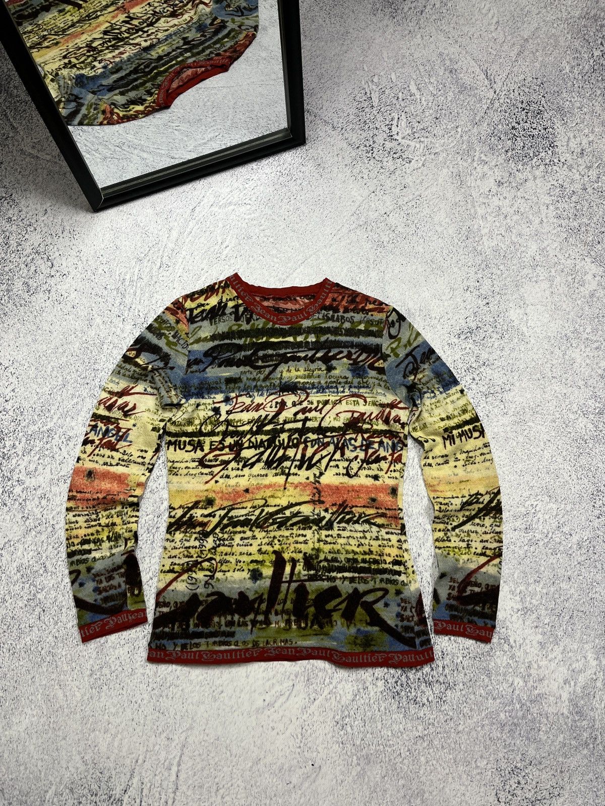 FUZZI Jean Paul Gaultier Script Calligraphy Long Sleeve Mesh Top Size M / US 6-8 / IT 42-44 - 1 Thumbnail