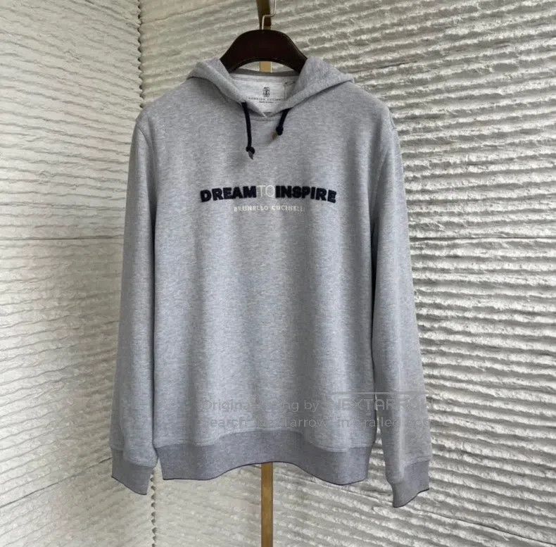 Brunello Cucinelli Brunello Cucinelli Gray Letter Embroidered Hooded Sweatshi Size US S / EU 44-46 / 1 - 1 Thumbnail