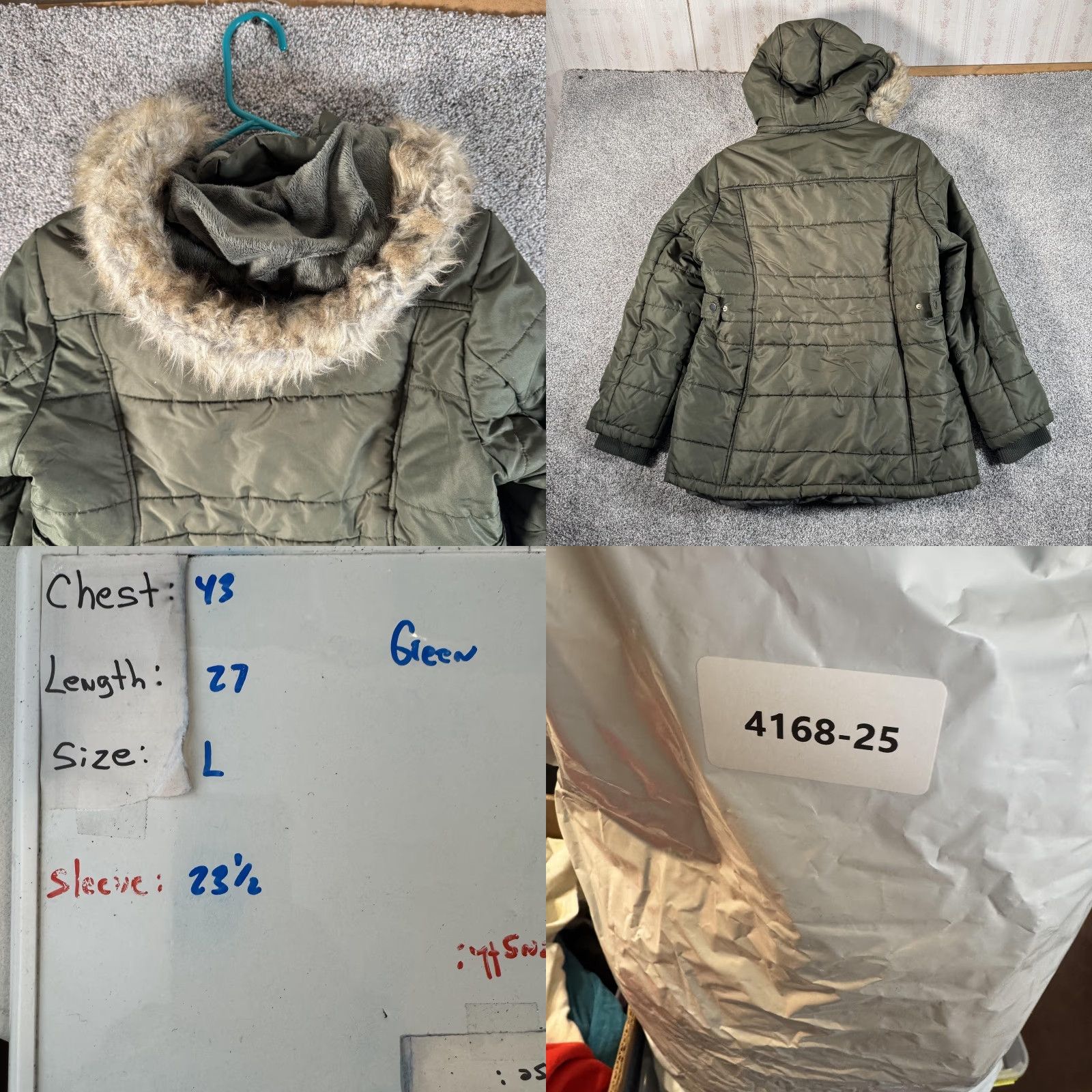 Vintage d.e.t.a.i.l.s INTL Jacket Womens Large Green Puffer Quilted Parka Faux Fur Hood Zipper Insulated Size L / US 10 / IT 46 - 9 Thumbnail