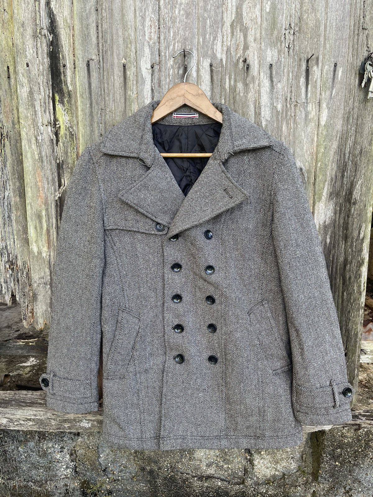 Michel Klein Klein Plus Homme Wool Peacoat - Herringbone Grey - Size 48 Size US M / EU 48-50 / 2 - 1 Thumbnail